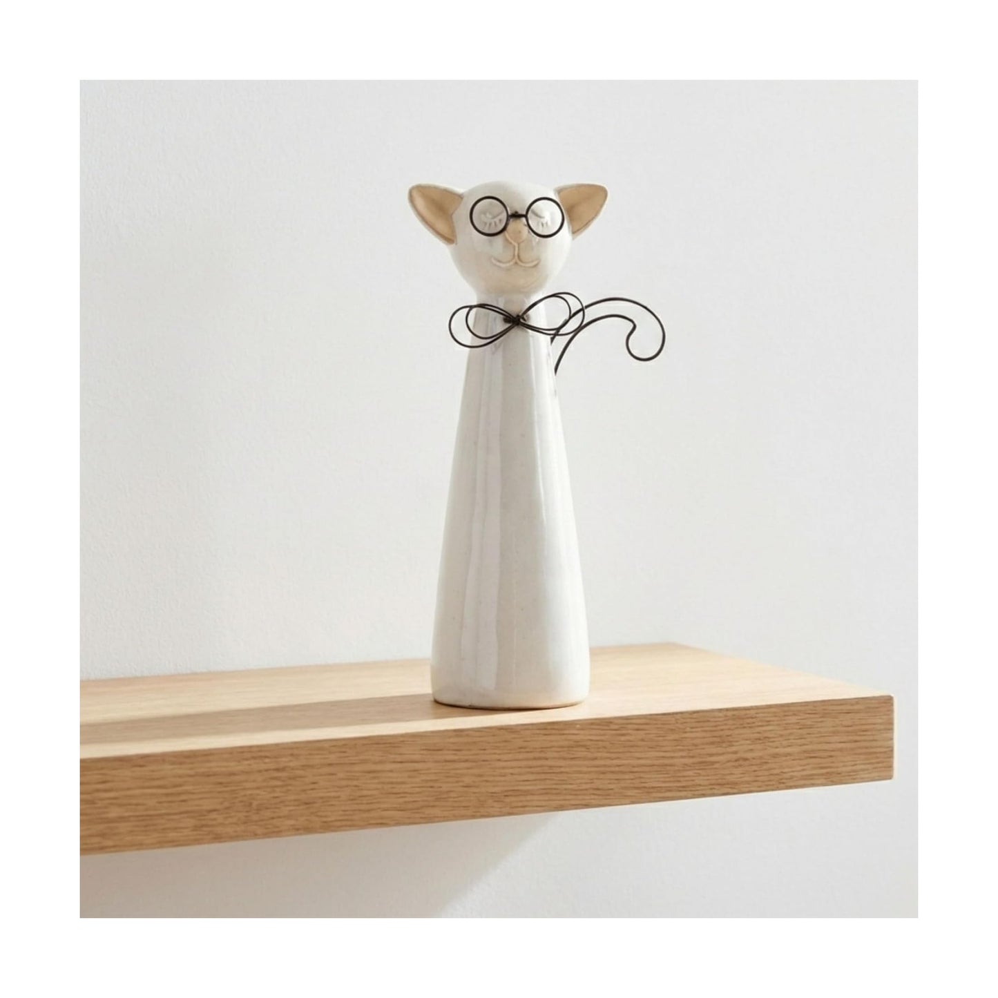Glasses Figurine / Decorative Ceramic Cat / 8.0" H / Beige