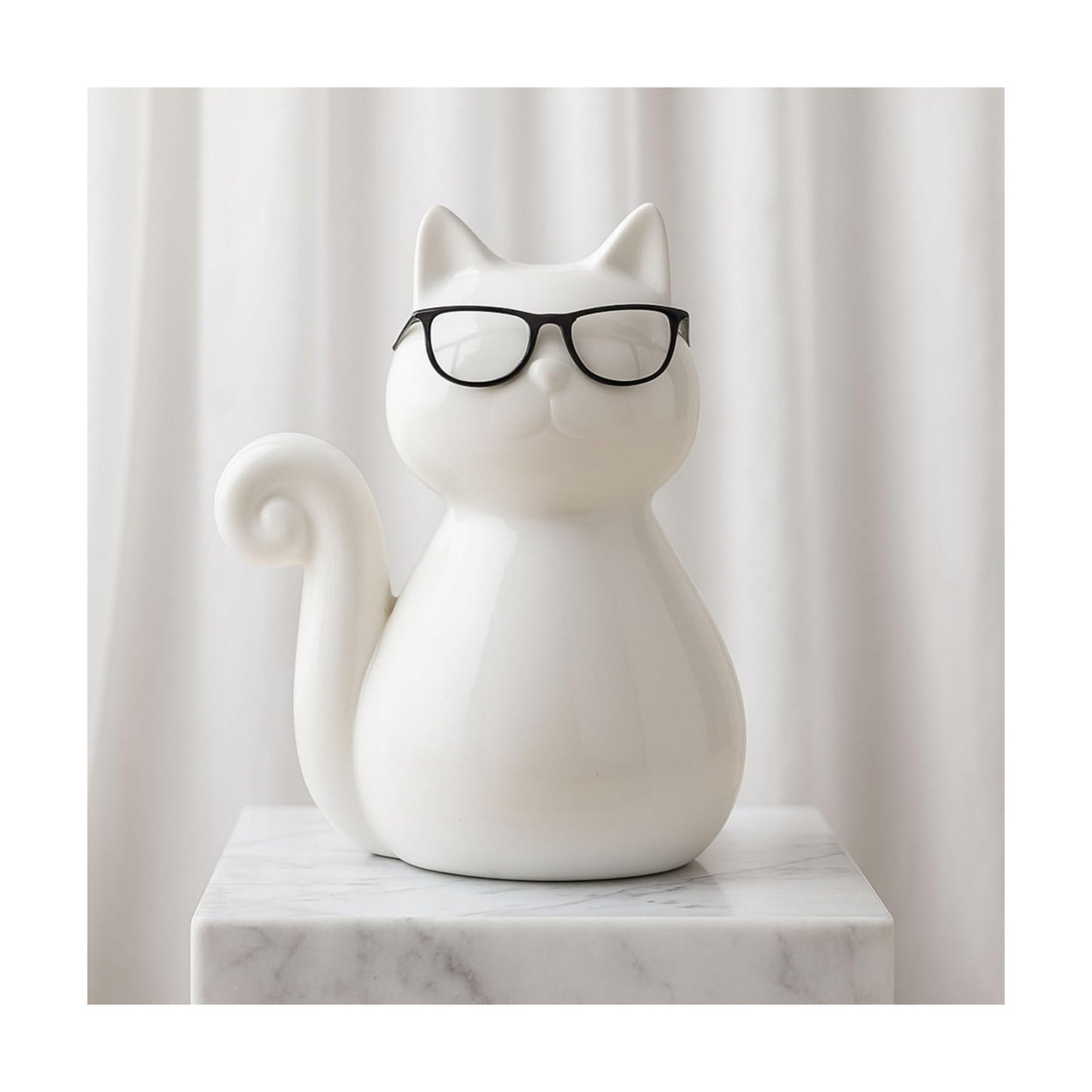 Ceramic Cat Figurine Sculpture / 8.0" H / White