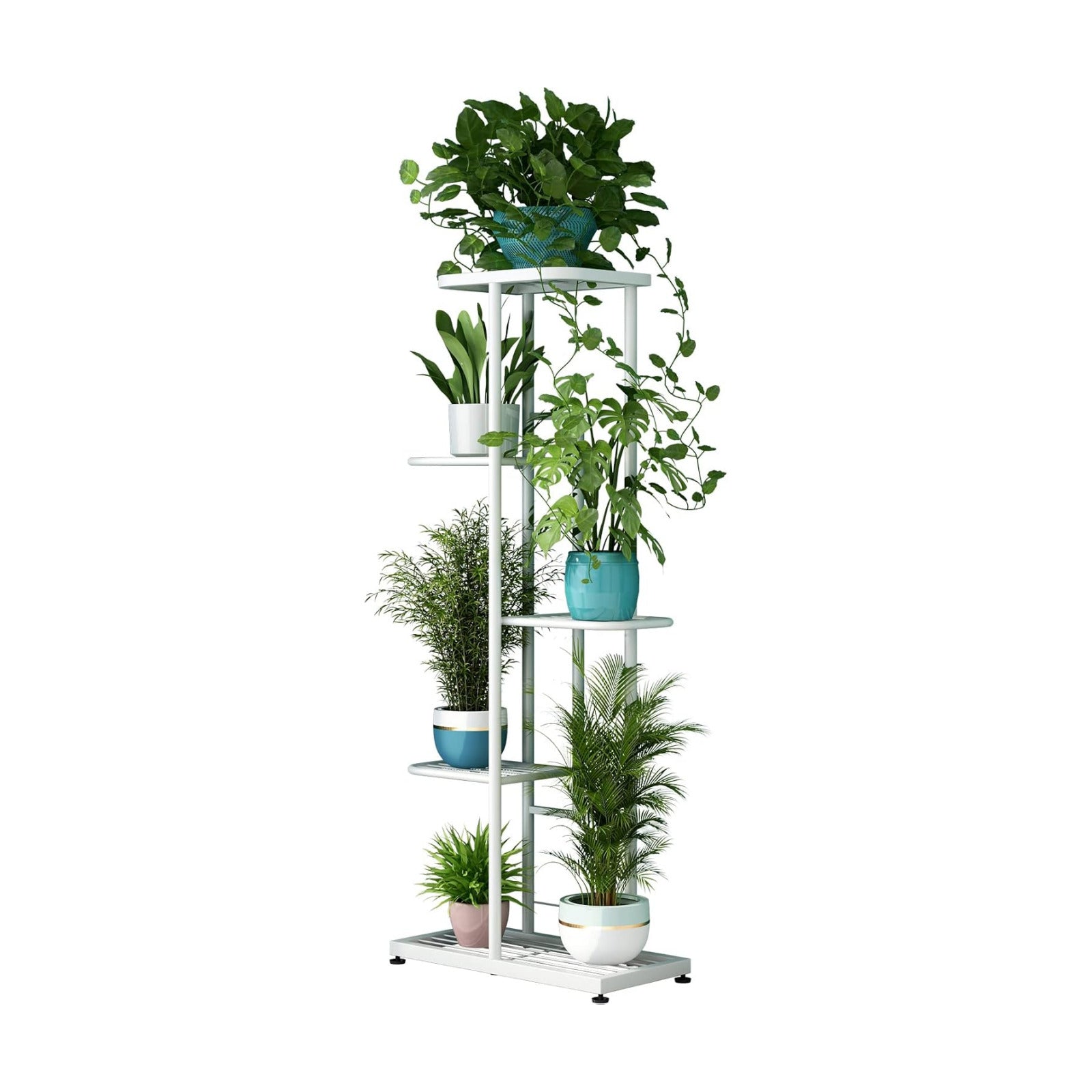 LINZINAR Plant Stand Metal 5 Tier 6 Potted Multiple Flower Pot Holder Shelf Indoor Outdoor Planter Display Shelving