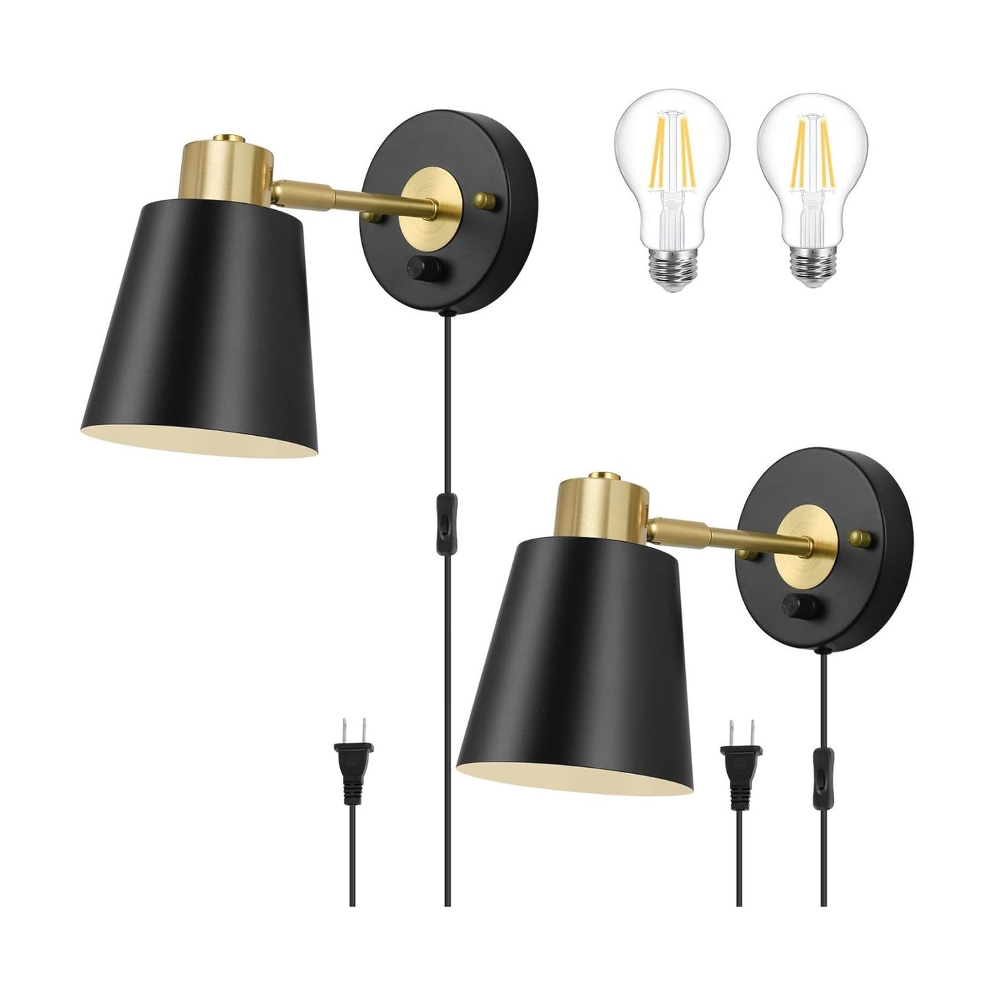 VATONI Wall Sconce Plug in, Dimmable Wall Sconces Adjustable Wall Lights with Plug in Cord and Dimmer On/Off Rotary
