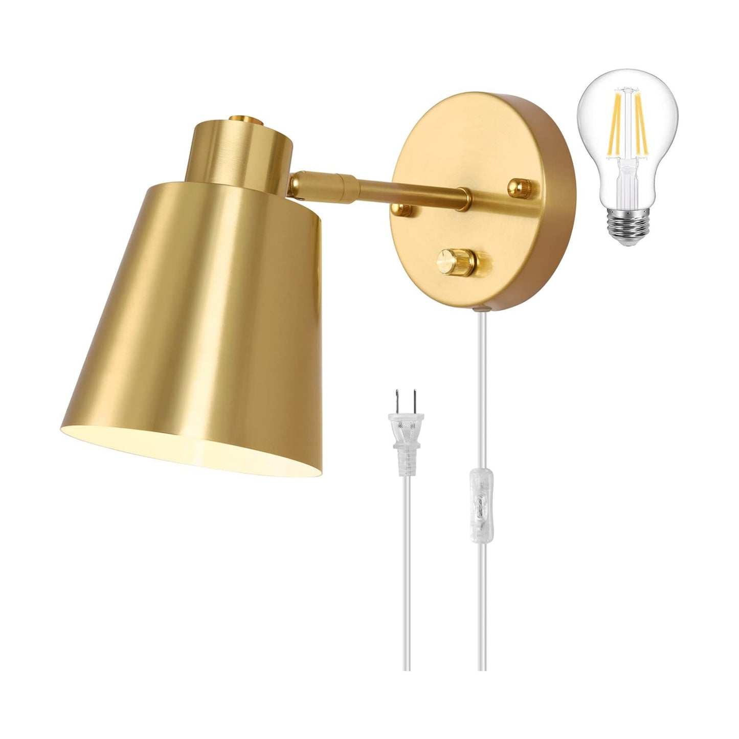 VATONI Dimmable Wall Sconce, Plug in Wall Sconce Adjustable Angle Wall Lights with Plug in Cord and Dimmer On/Off knob
