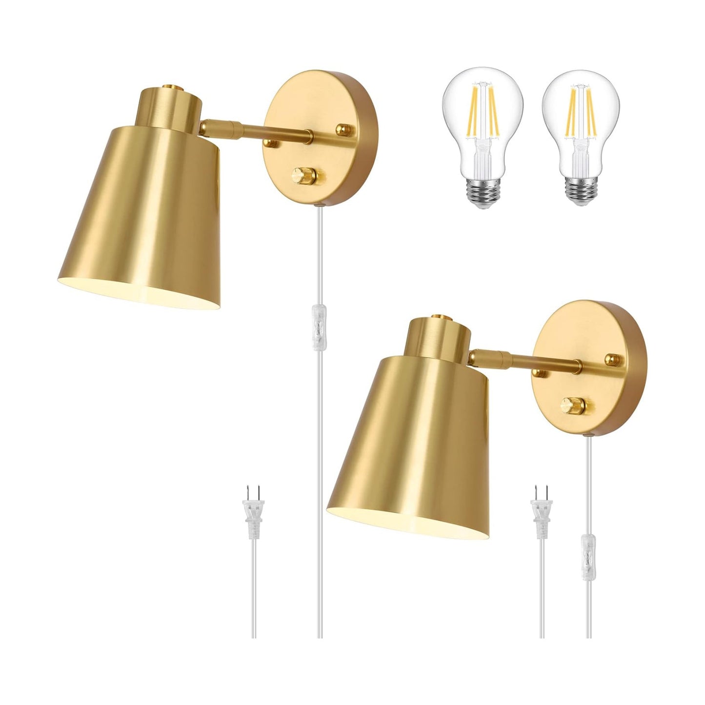 VATONI Plug in Wall Sconces, Dimmable Wall Sconces Adjustable Angle Wall Lights with Plug in Cord and Dimmer On/Off