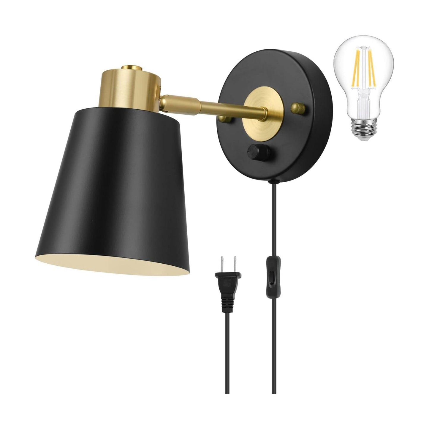 VATONI Plug in Wall Sconce, Dimmable Wall Sconce Adjustable Wall Lights with Plug in Cord and Dimmer On/Off Rotary