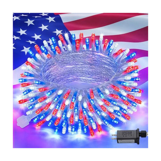 JMEXSUSS Red White and Blue Lights, 200 LED 4th of July Lights Plug in