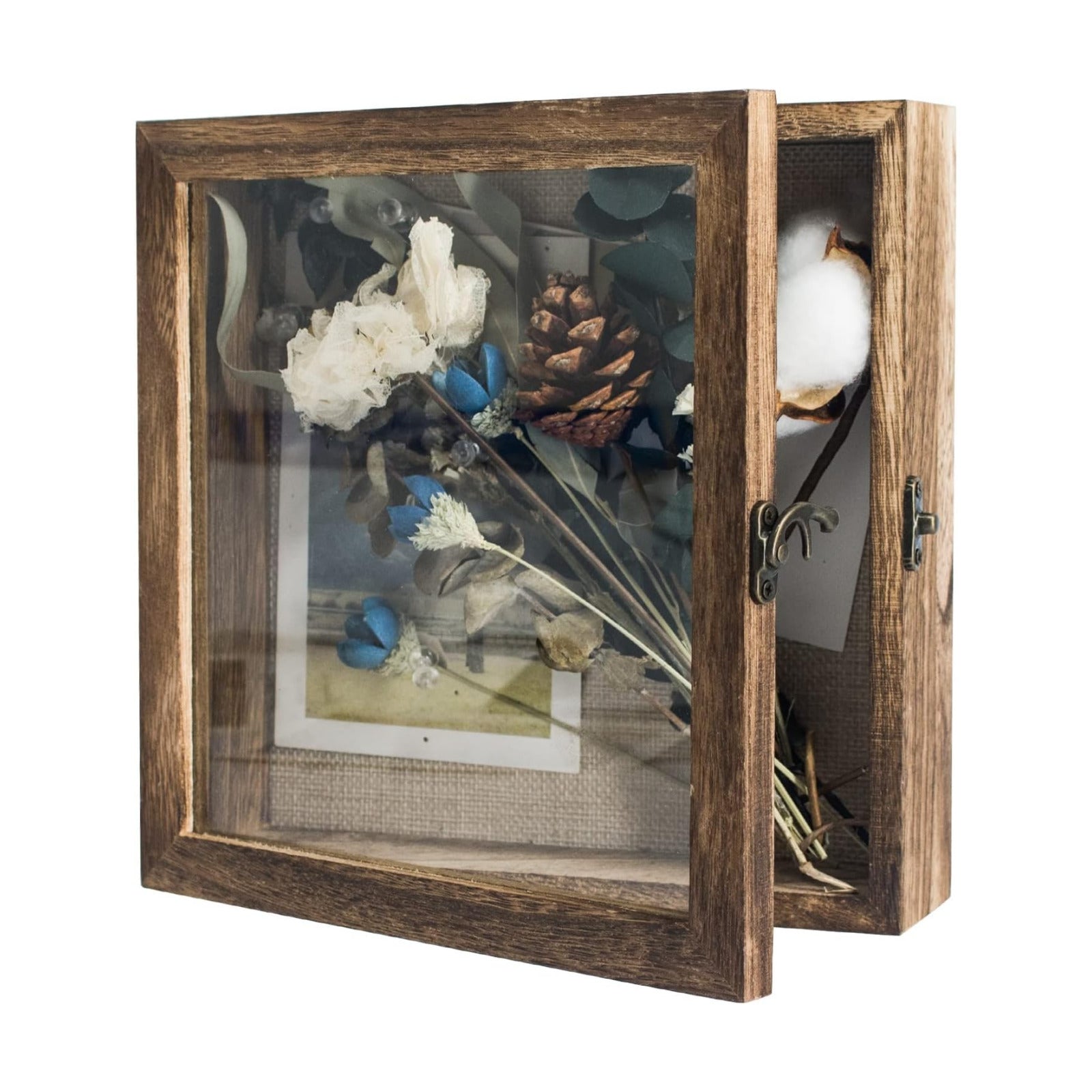 GraduatePro Shadow Box Frame 8x8 Display Case with Linen Back, Real Glass Window Door with Hinge, Picture Frame Wedding