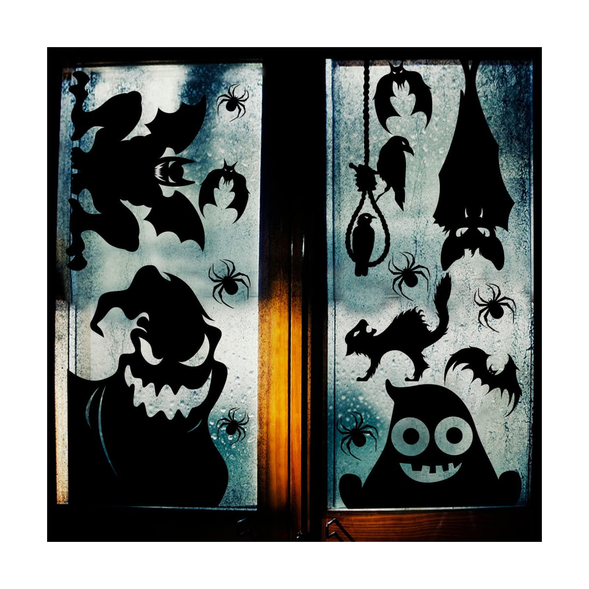 CCINEE Halloween Window Cling Sticker, 4 Sheet Giant Spooky Monster Silhouette Window Decal Scary Black Stickers for Halloween Indoor Kids Room and Party Decoration…
