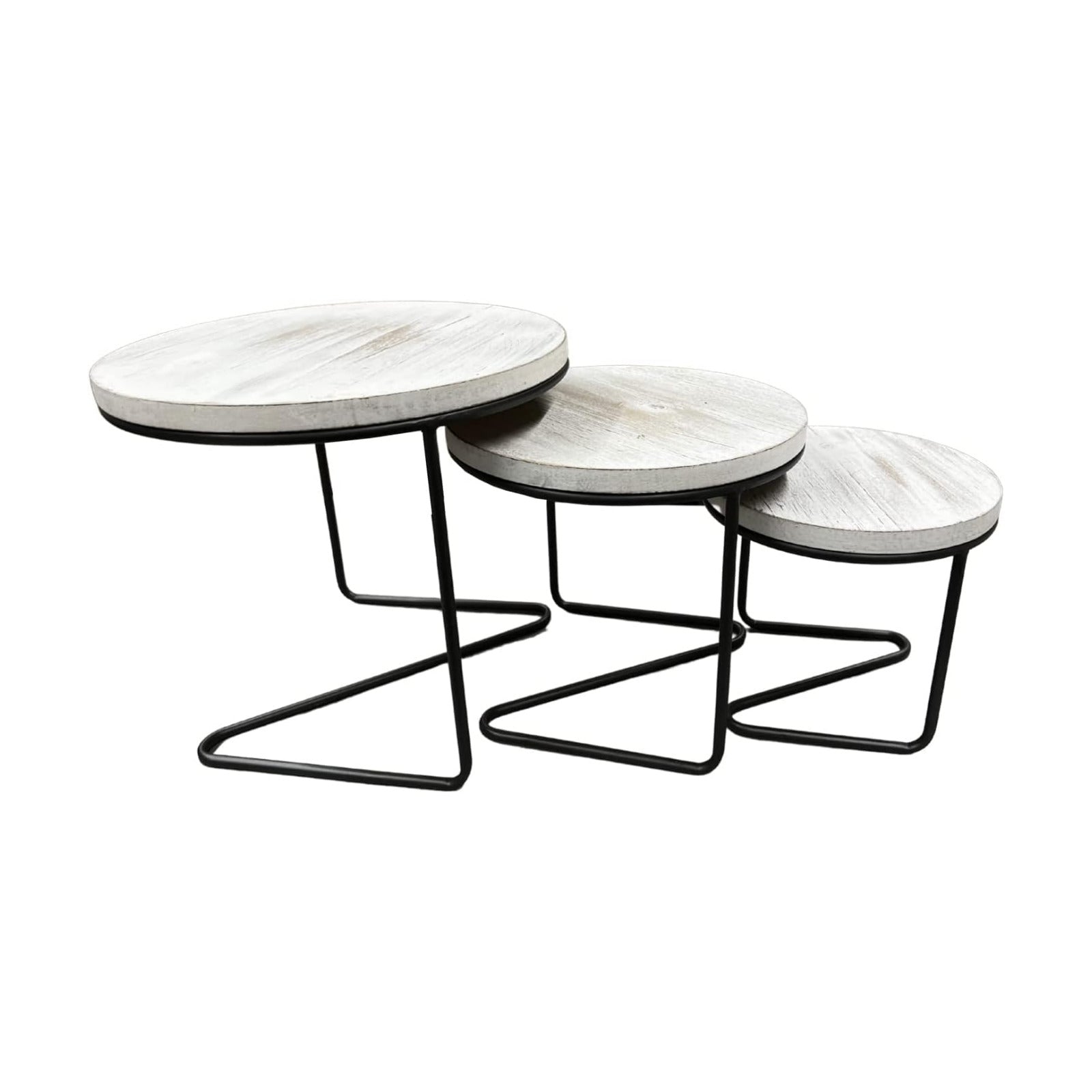 Round Wooden Display Risers / Whitewashed / Set of 3
