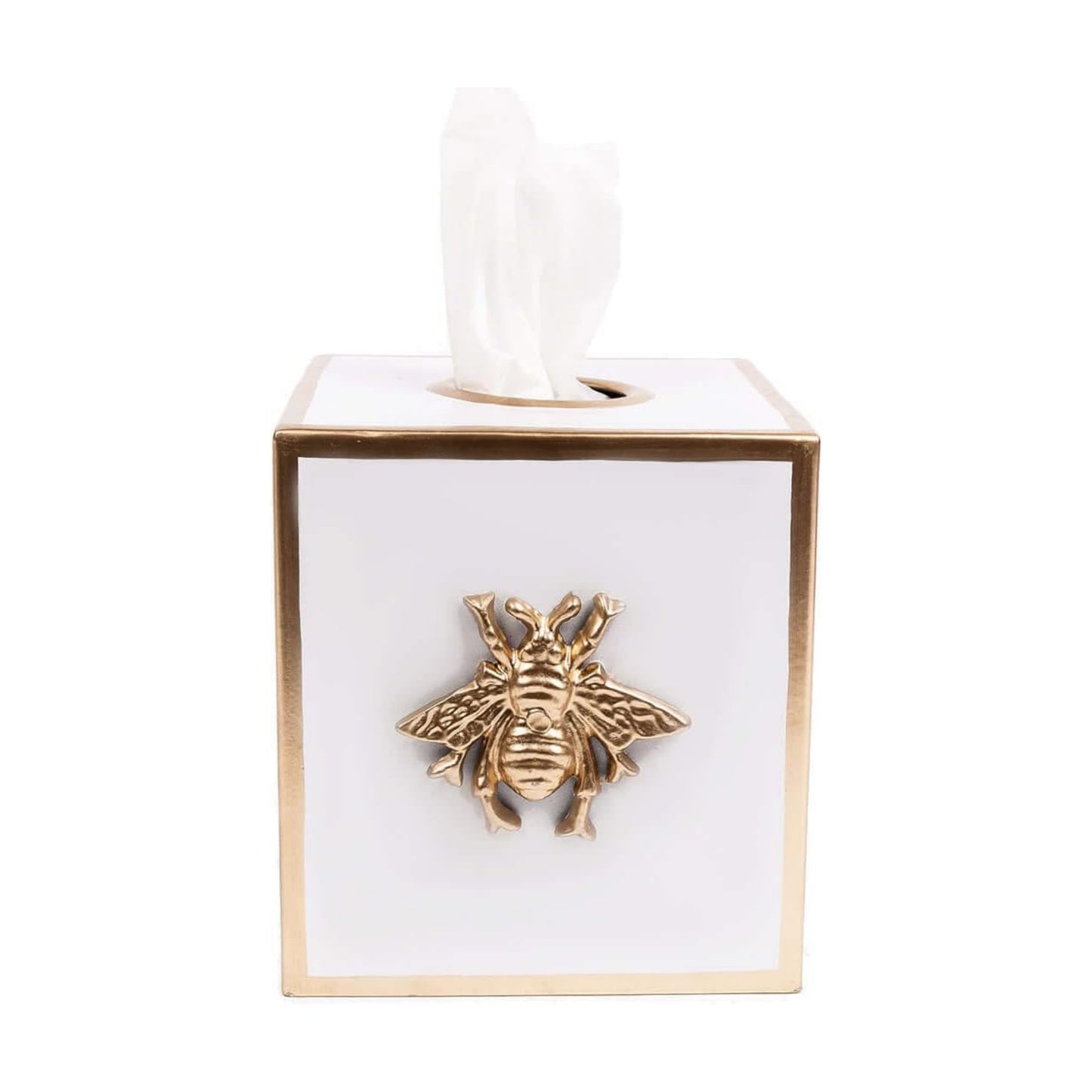 Metal Tissue Box Cover Square / White Bee / Regency