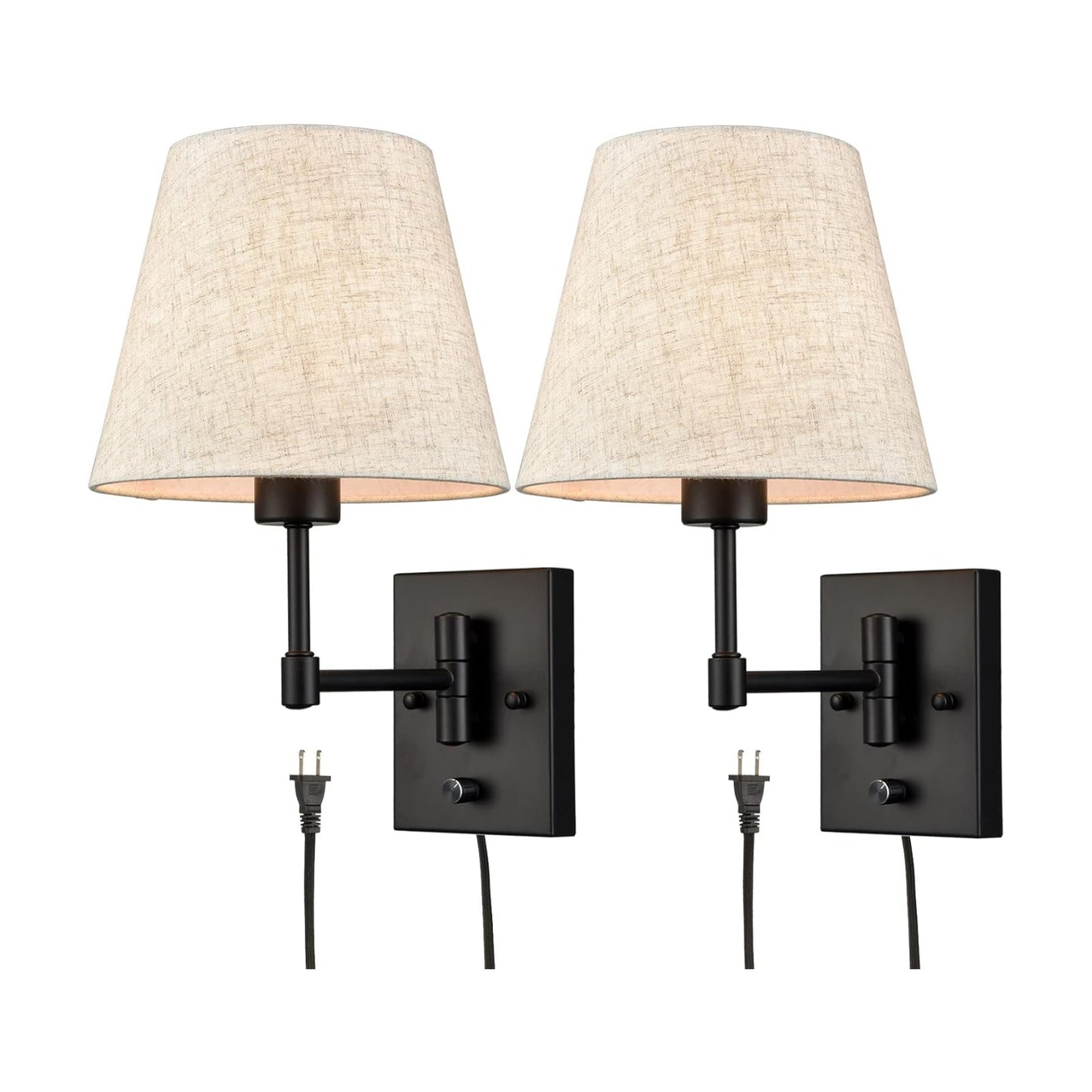 SAMTEEN Swing Arm Wall Sconces Set of Two Modern Black Sconce Light Plug in Wall Sconce with Shade, Black Swing Arm