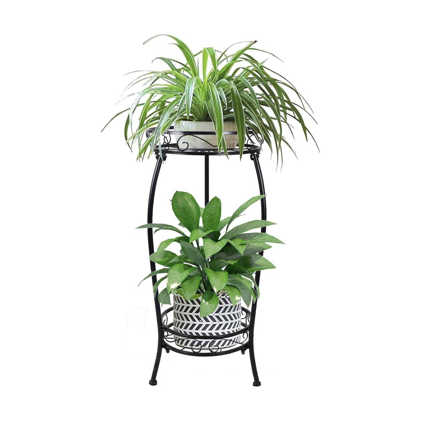 MOCORY Plant Stand Indoor Outdoor, 2 Tier 27.1" Tall Metal, Black | Sturdy Rustproof Plant Shelf with Stable 3-Leg