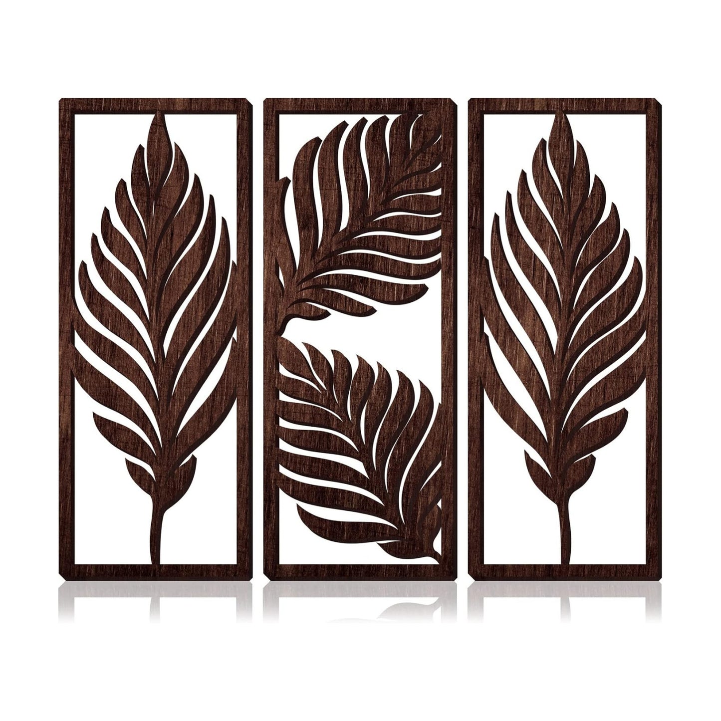 Palm Leaves Wooden Art Wall Decor Boho Wood Leaves Plant Wall / Brown / 14.57 x 5.79 / Set of 3