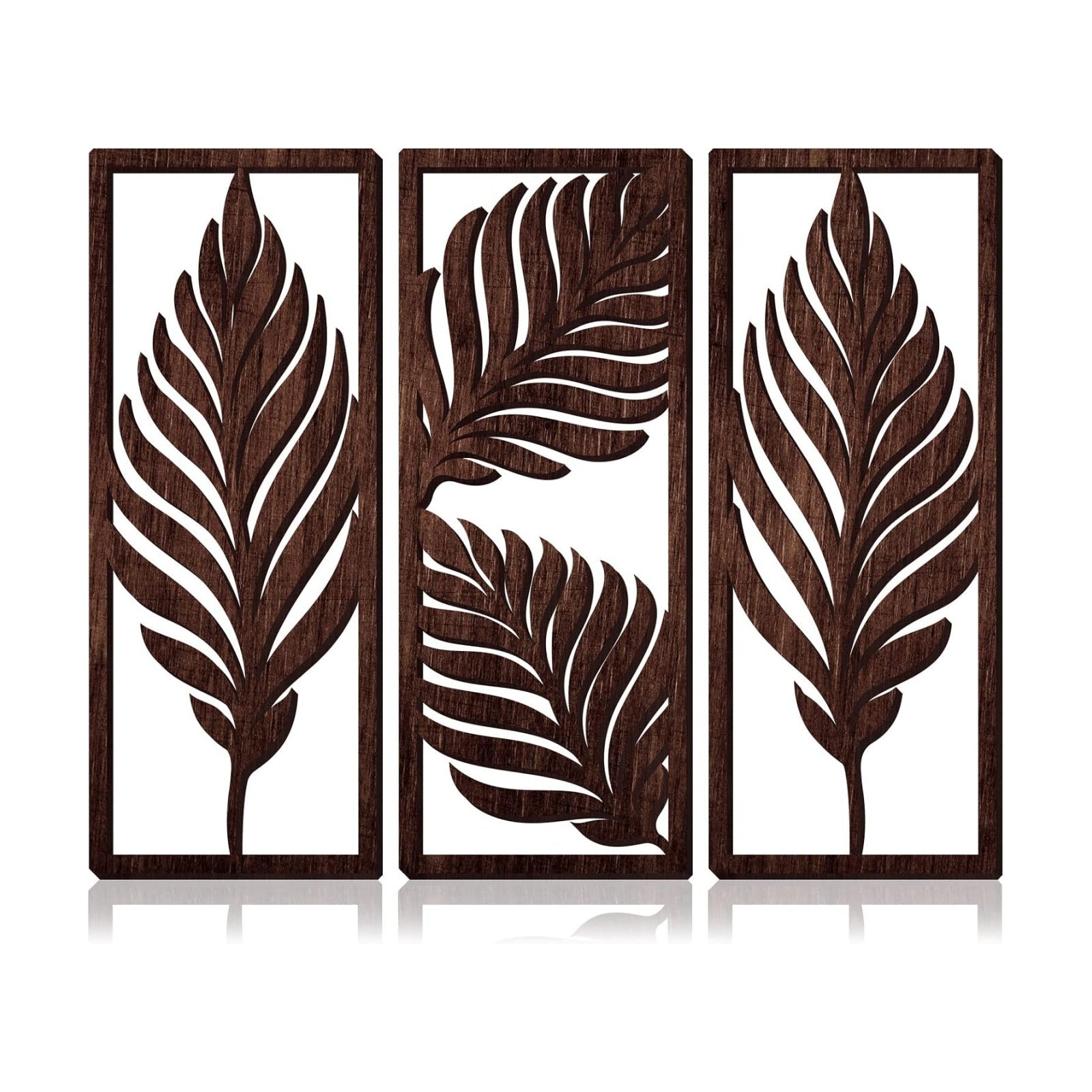 Palm Leaves Wooden Art Wall Decor Boho Wood Leaves Plant Wall / Brown / 14.57 x 5.79 / Set of 3