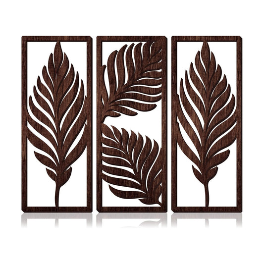 Palm Leaves Wooden Art Wall Decor Boho Wood Leaves Plant Wall / Brown / 14.57 x 5.79 / Set of 3