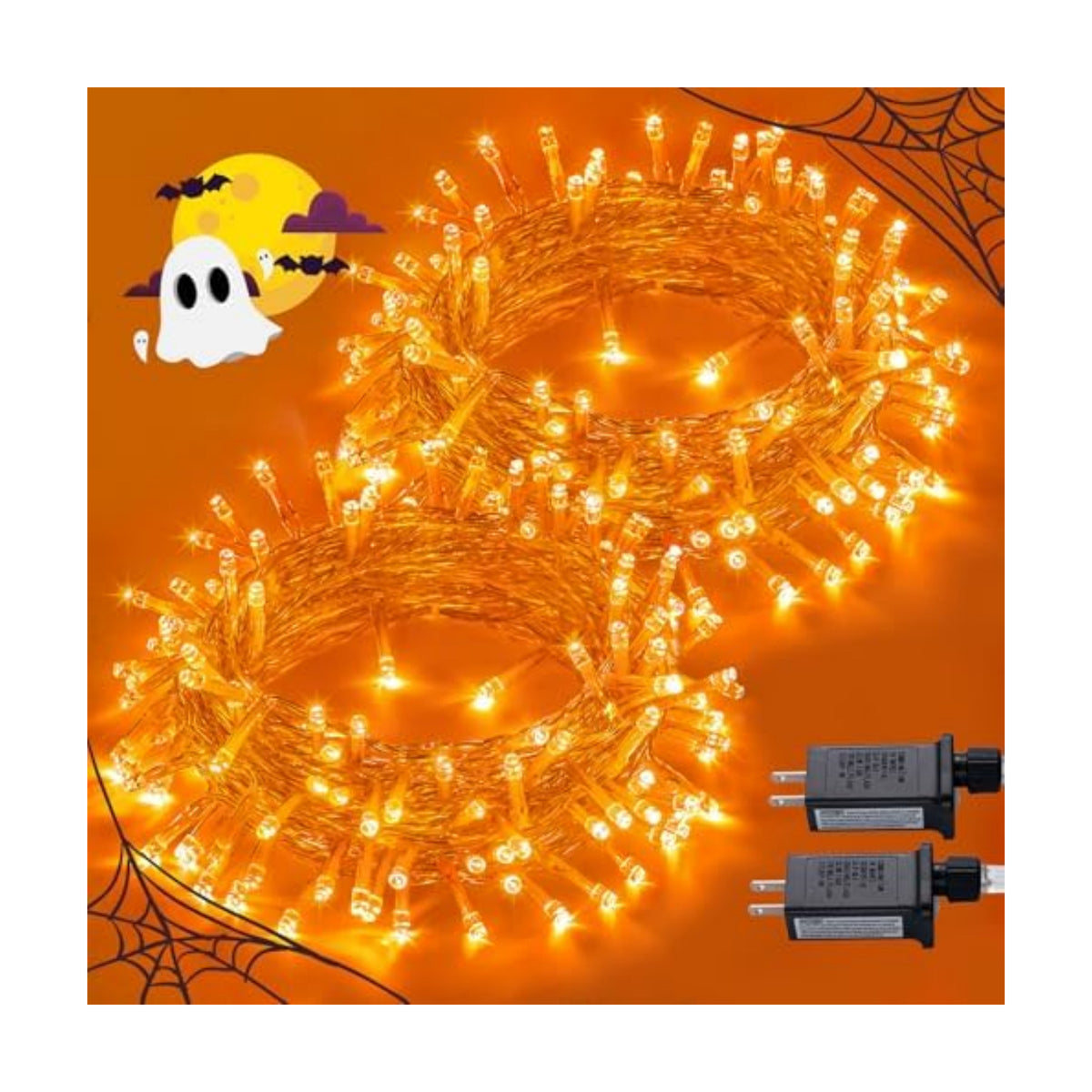 JMEXSUSS 2 Pack Orange Halloween Lights Indoor, Total 200 LED 66FT