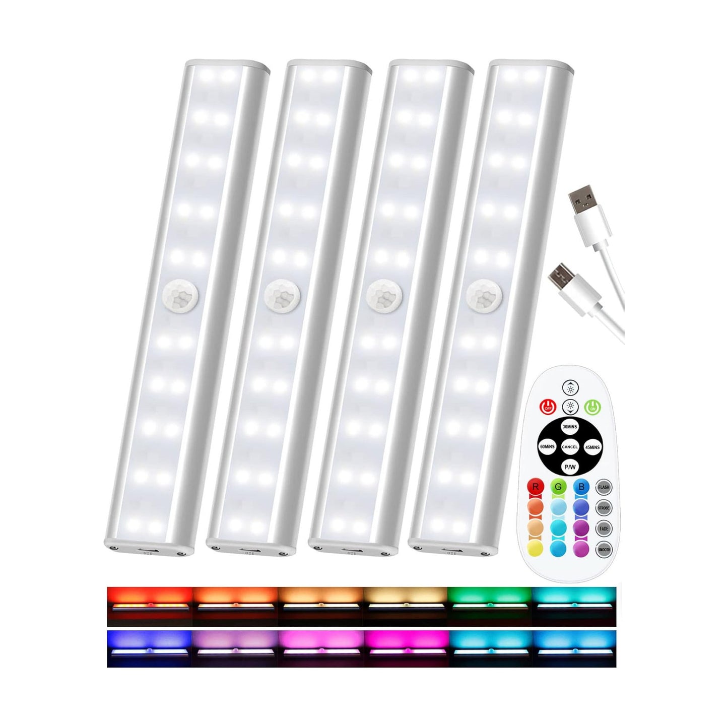 Under Cabinet Lights Wireless, 48-LED Under Cabinet Lighting Rechargeable, Closet Light with Timer & Dimmable, Under