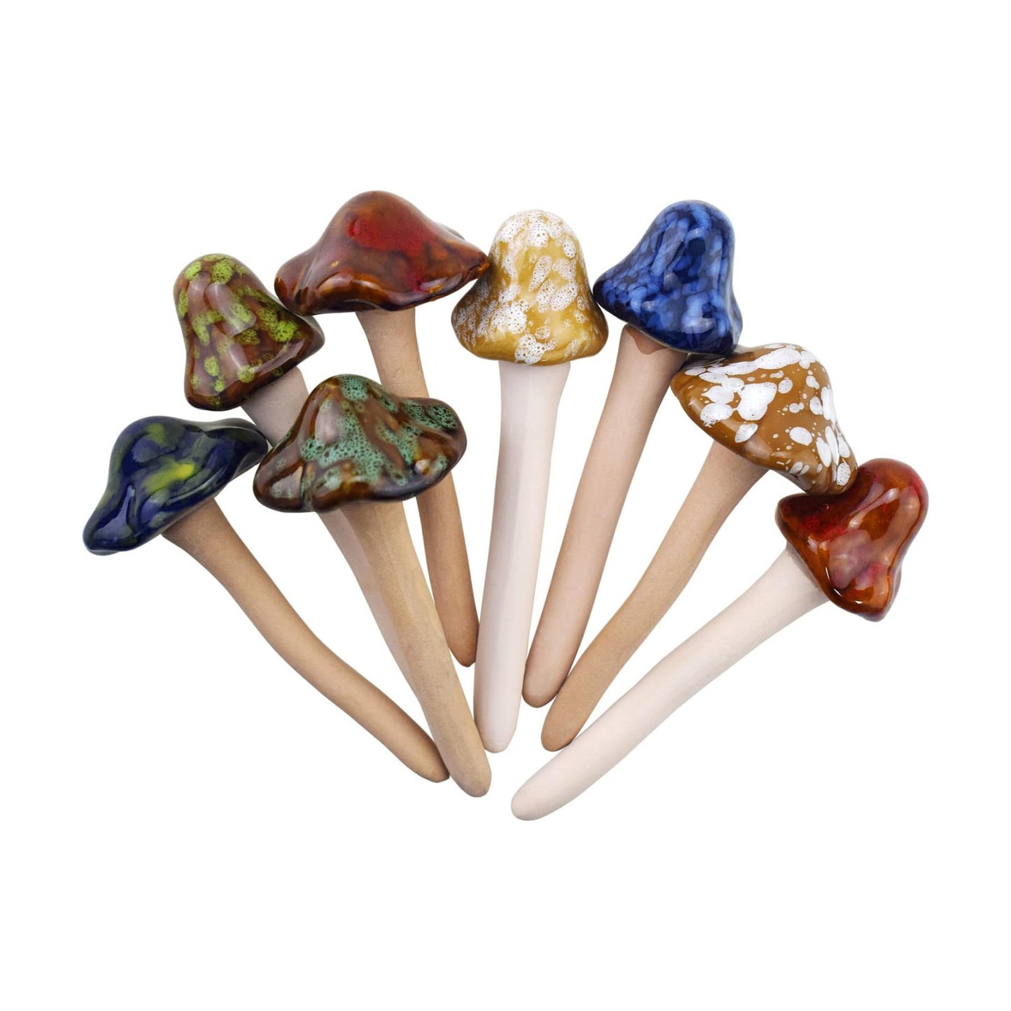 Ceramic Mushroom Statue Garden Pot Decoration Mushroom Figurine Indoor and Outdoor / Set of 8