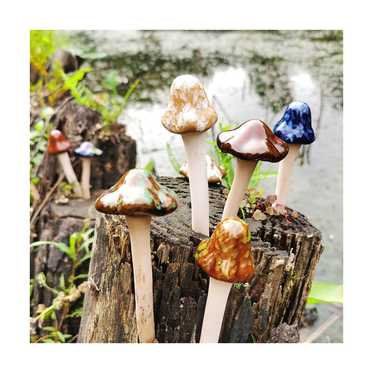 Ceramic Mushroom Statue Garden Pot Decoration Mushroom Figurine Indoor and Outdoor / Set of 8