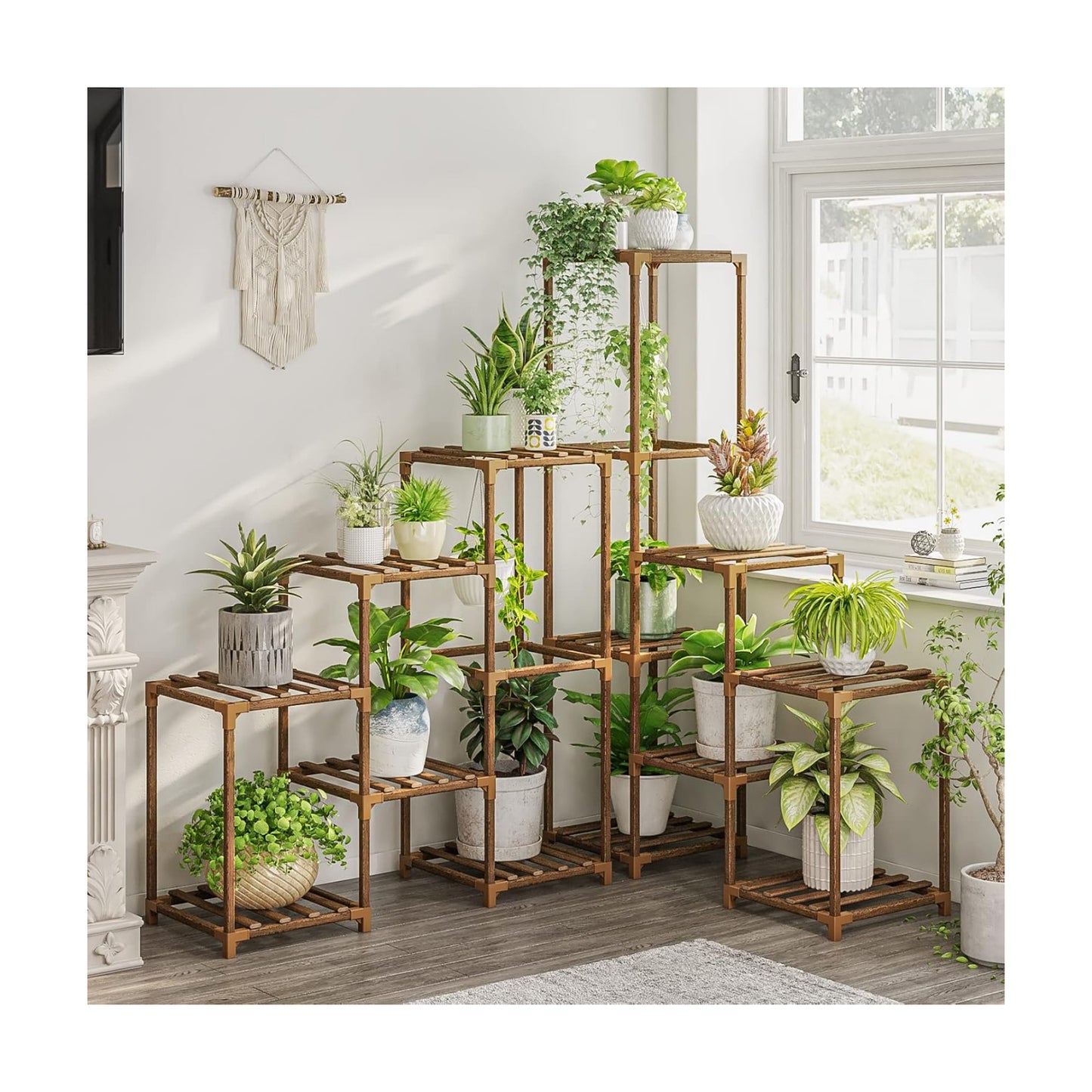 Bamworld Plant Stand Indoor Corner Plant Shelf Outdoor Flower Shelves Wooden Plant Stands Garden Wood Plant Holder Rack