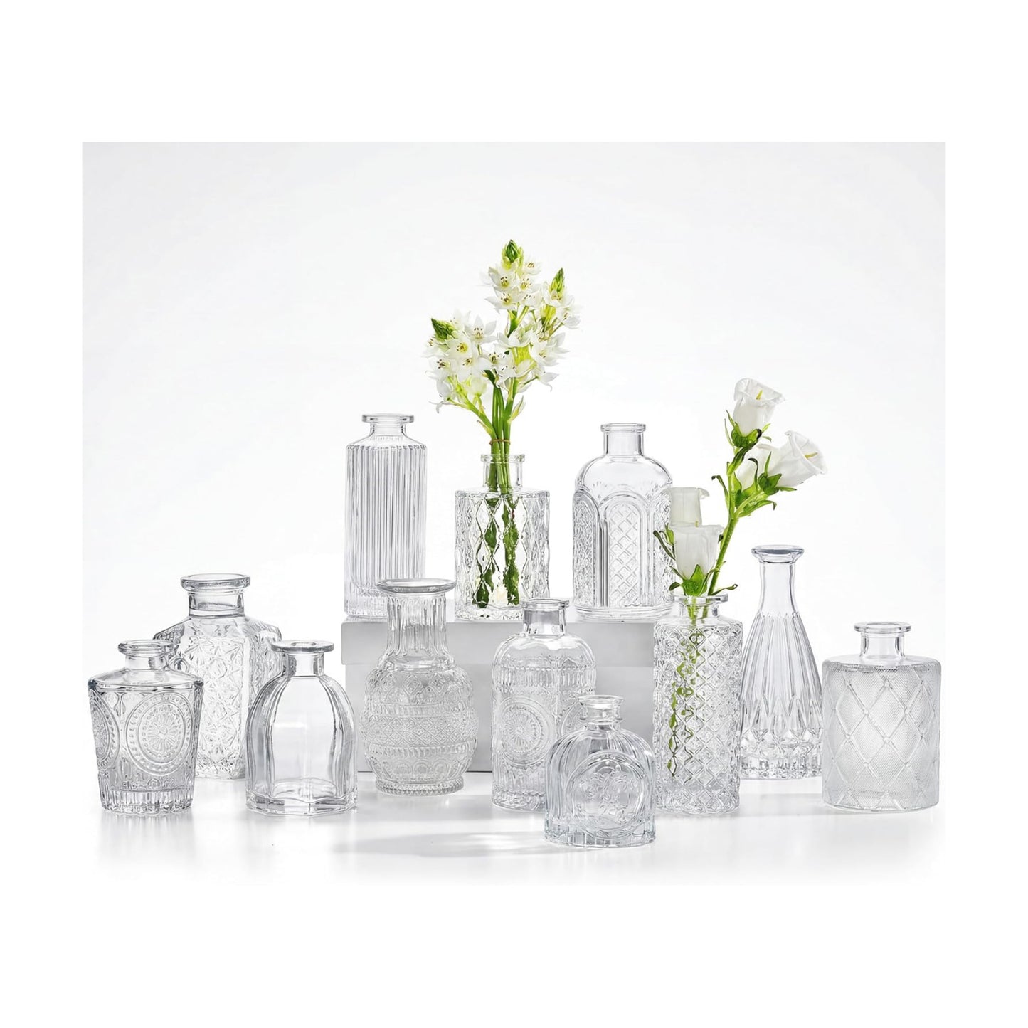 Glass Bud Vases / Clear / Set of 12
