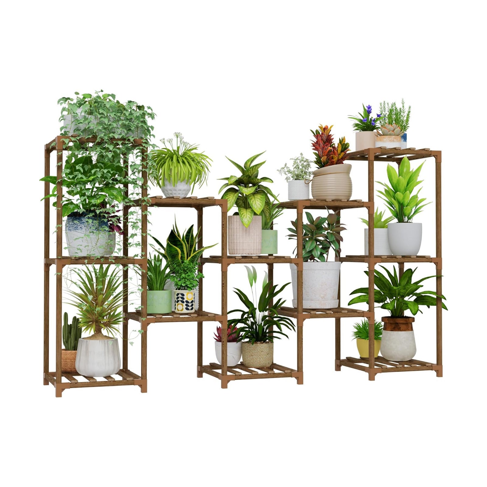 Bamworld Large Plant Shelf Outdoor Wood Plant Stand Large Rack for Living | Room Patio, Balcony and Garden