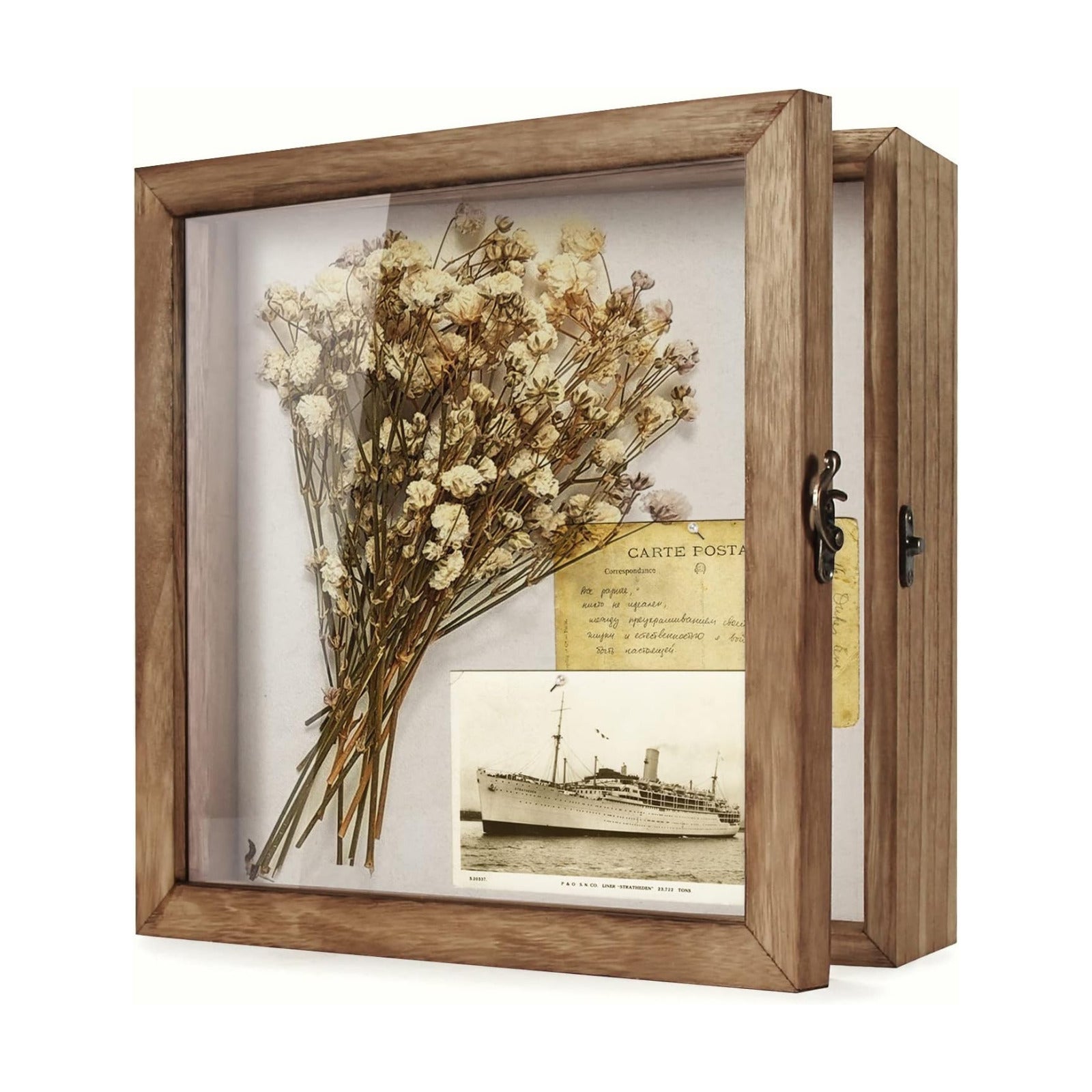TJ.MOREE Shadow Box 11x11 Memory Display Case Wood Picture Frame Carbonized | Fits 9.4x9.4Inserts with Linen Back &
