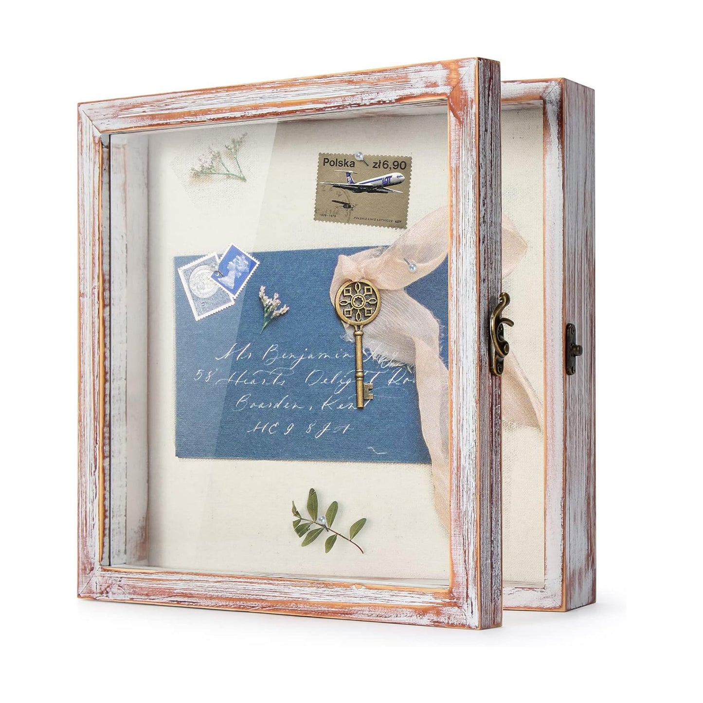 TJ.MOREE Shadow Box 11 x 11 Display Case Wood Picture Frame White Pink | Memory Box with Linen Back for Memorabilia