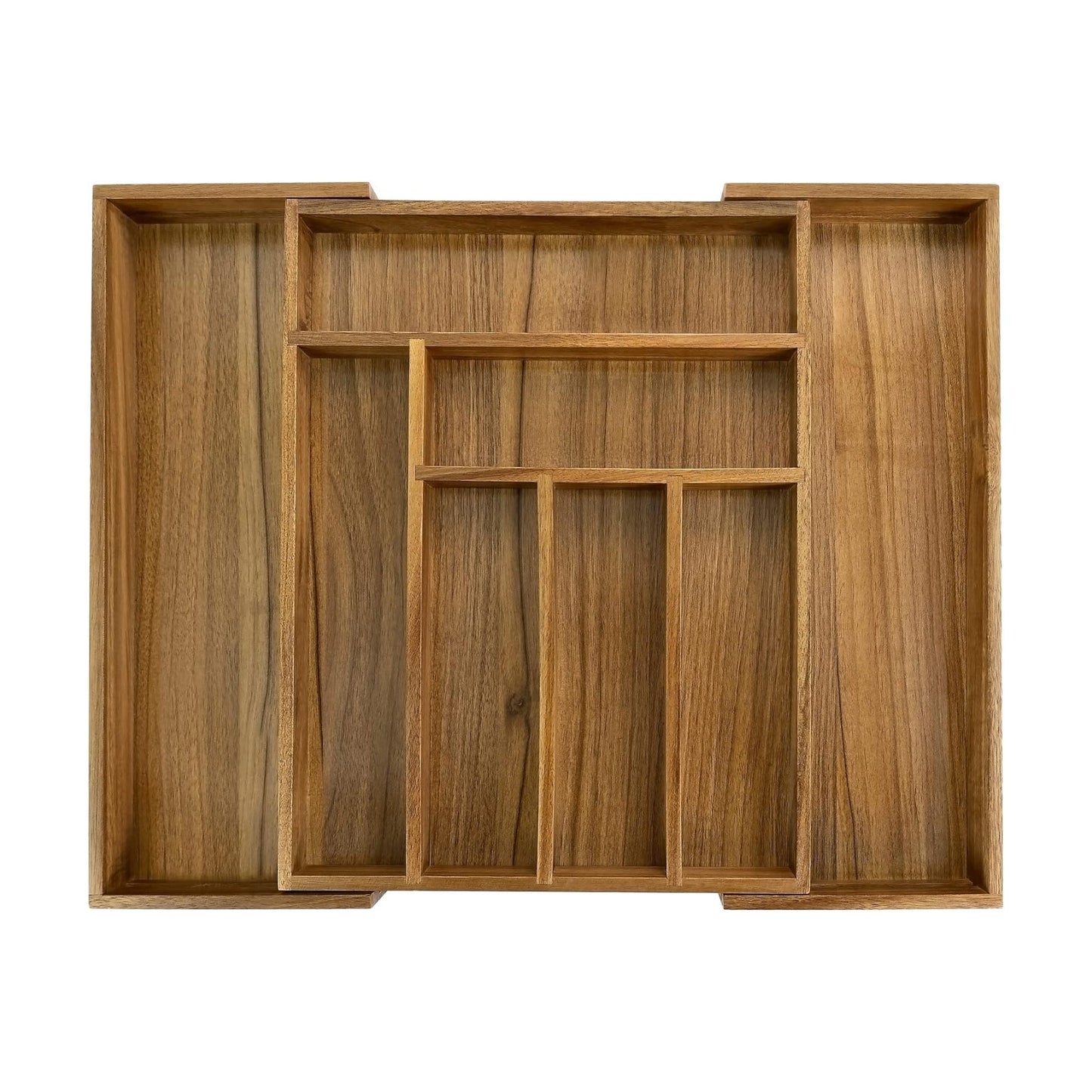 Luxury Acacia Kitchen Drawer Organizer - Silverware Organizer - Utensil Holder and Cutlery Tray with Grooved Drawer