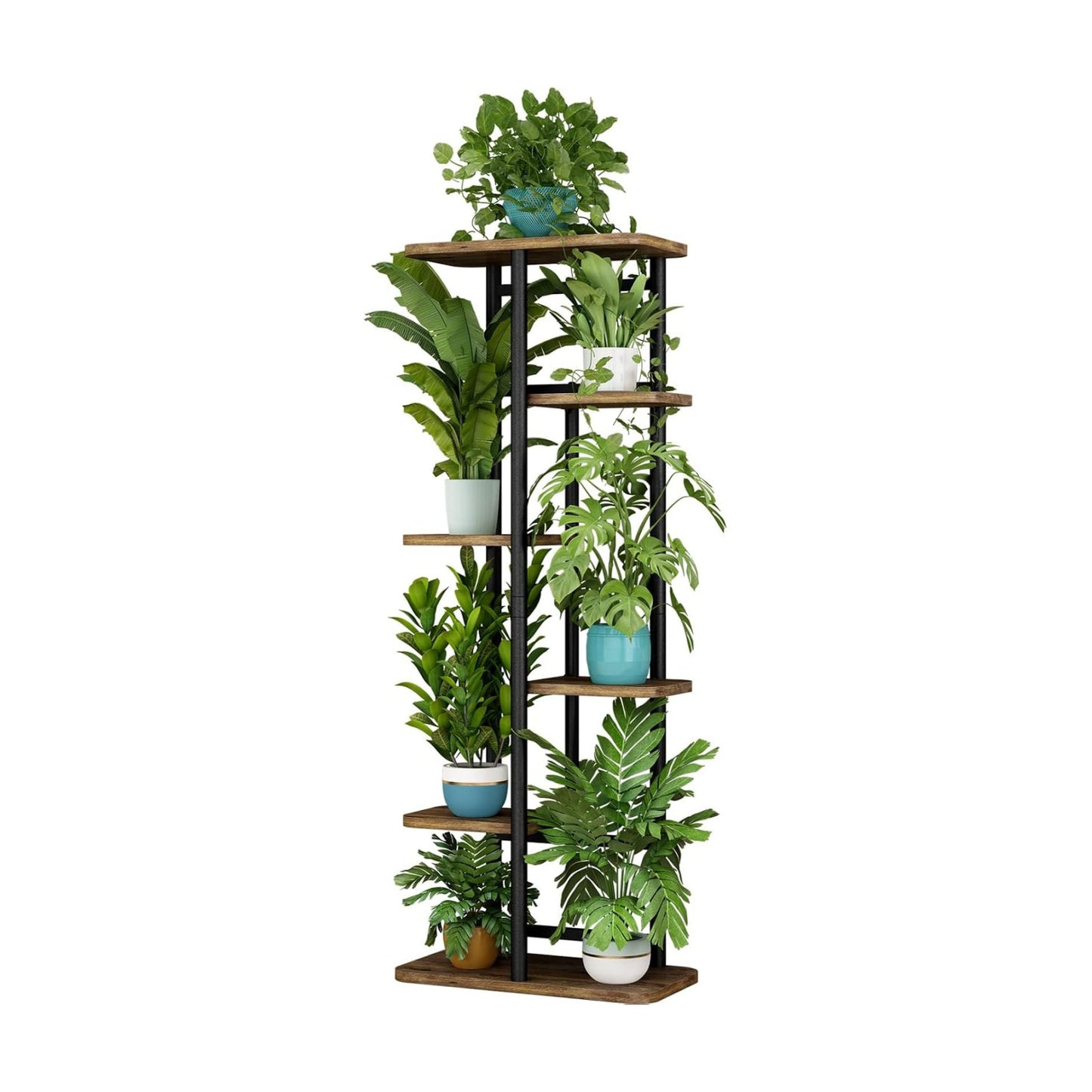 LINZINAR Plant Stand Indoor 6 Tier Metal Corner Tall Flower Shelf | Plant Rack for Multiple Plants, Tiered Flower Plant