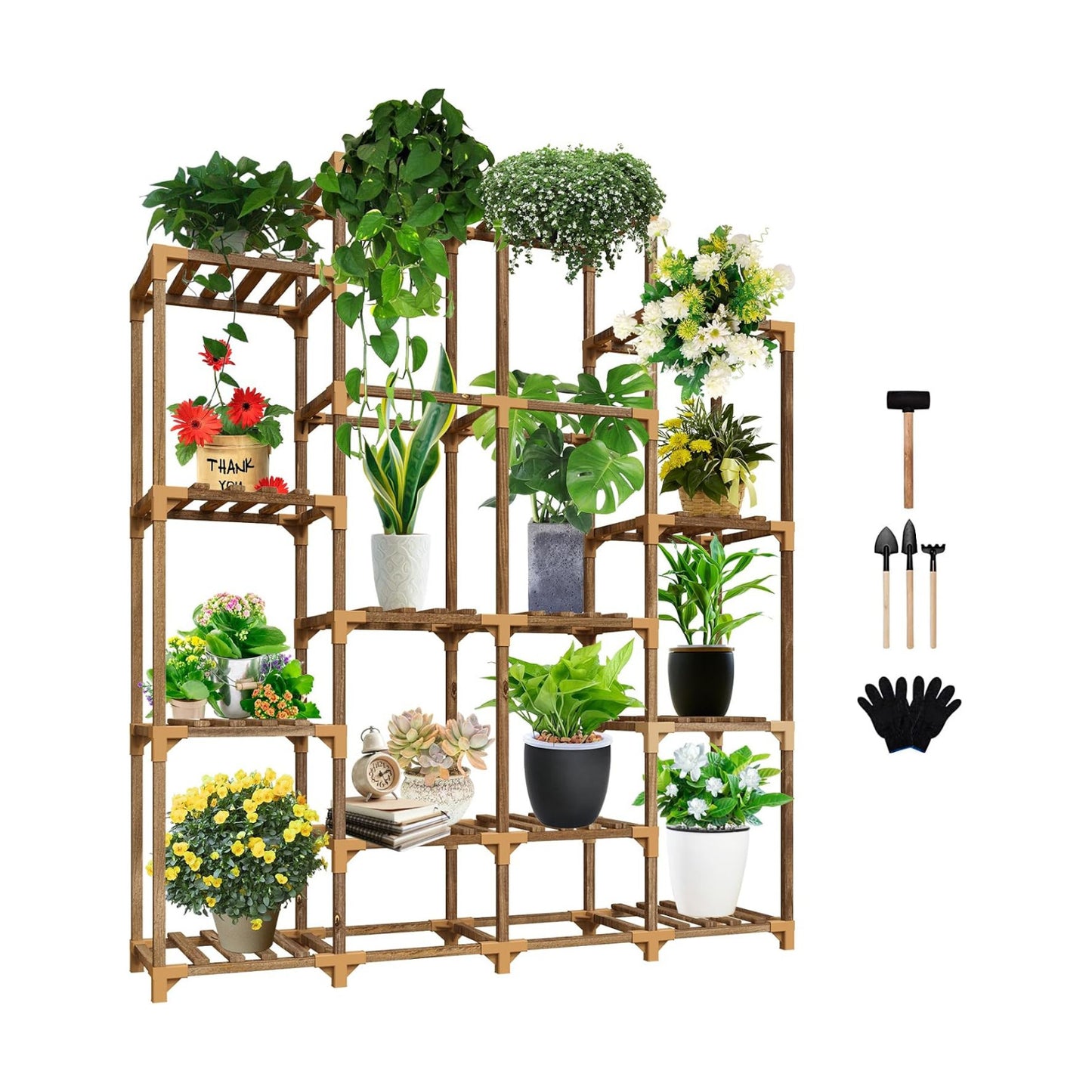 Plant Stand Indoor Outdoor, 14 Tiered Plant Shelf Wood Plant Rack | Tall Plant Holder for Multiple Plants, Large Ladder