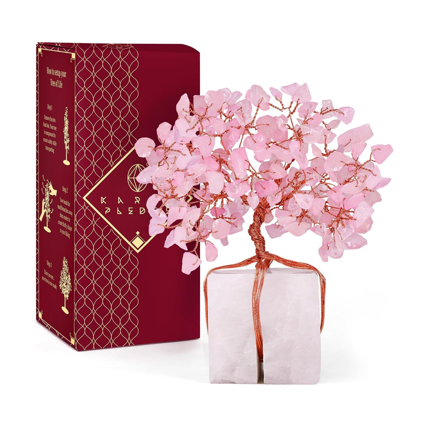 Rose Quartz Crystal Tree of Life Unique Birthday Gifts for Women, Mom, Sister, Friends. Handcrafted Chakra Healing