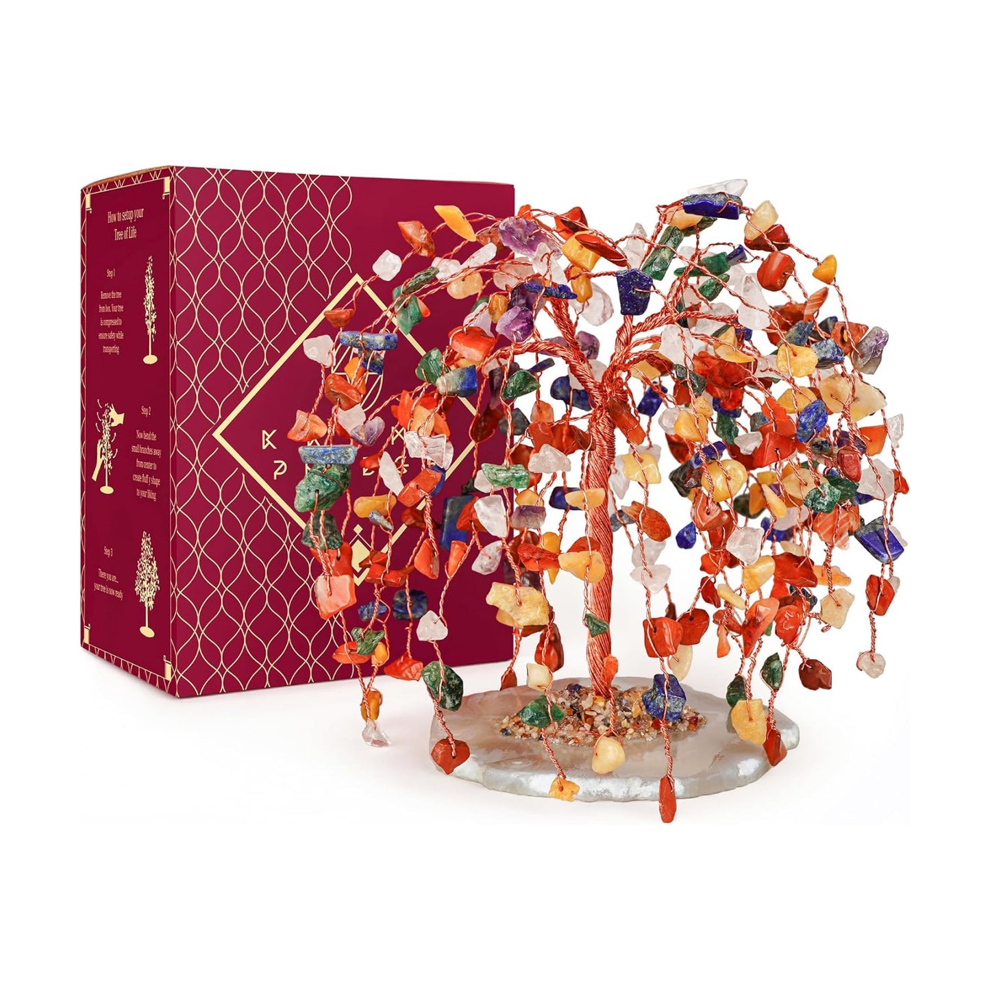 KARMAPLEDGE 7 Chakra Tree of Life Birthday Gifts for Women, Home and Office Decor, Handmade Crystal Chakra Tree for