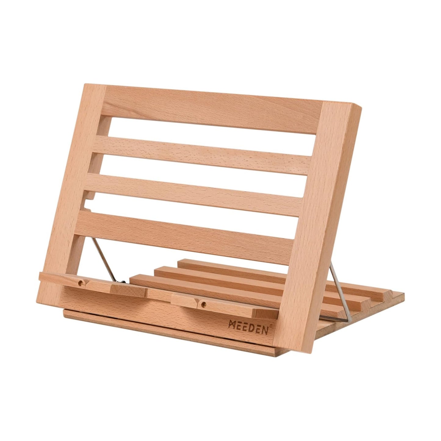 MEEDEN Book Stand with Page Holder Clips: 13.39" x 9.25" Cookbook Holders | Adjustable Foldable Solid Beechwood MacBook