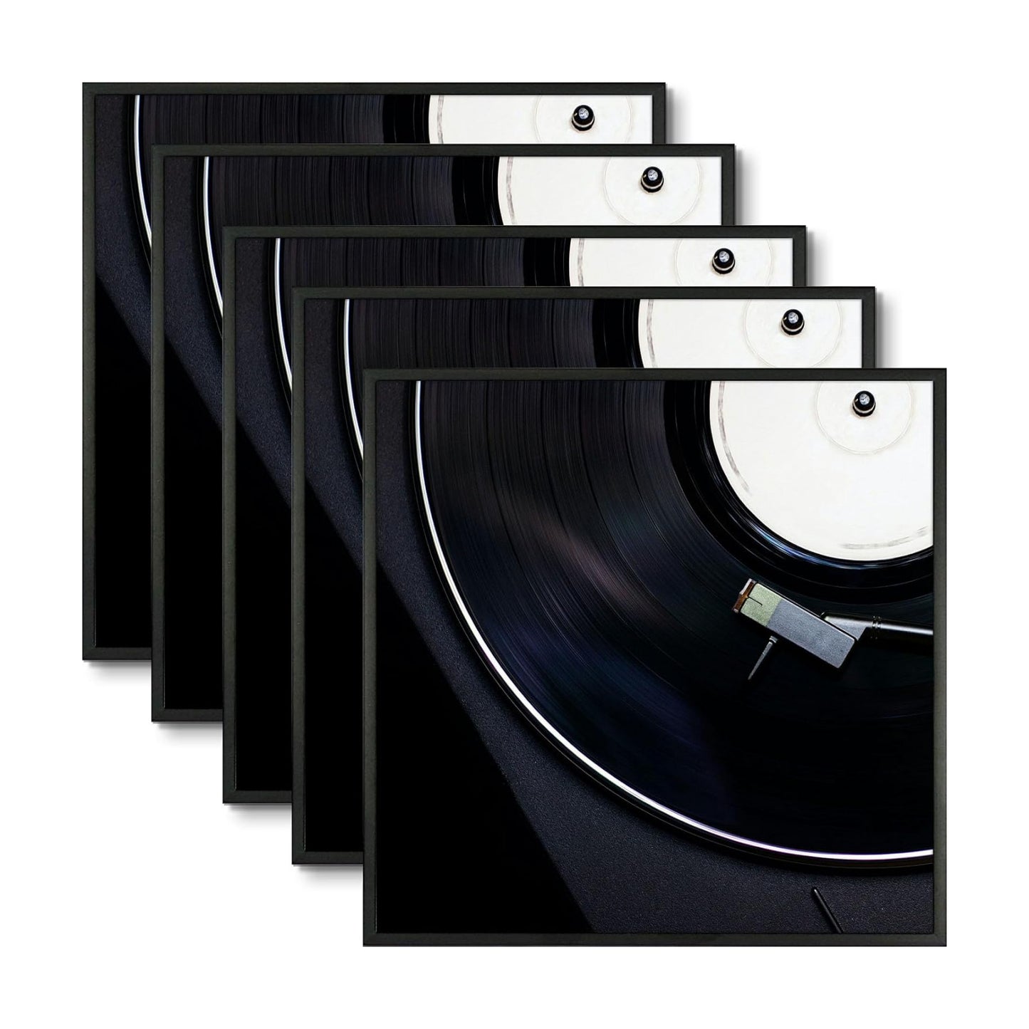 Golden State Art 12.5x12.5 Black Aluminum Album Frame 5 Pack | Brushed Metal Vinyl Record Frame for 12'' Album Cover