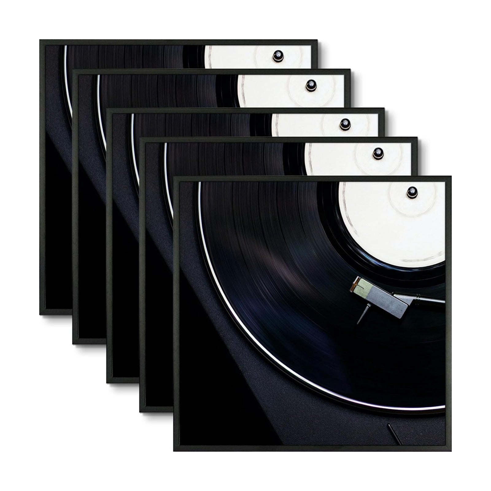Golden State Art 12.5x12.5 Black Aluminum Album Frame 5 Pack | Brushed Metal Vinyl Record Frame for 12'' Album Cover