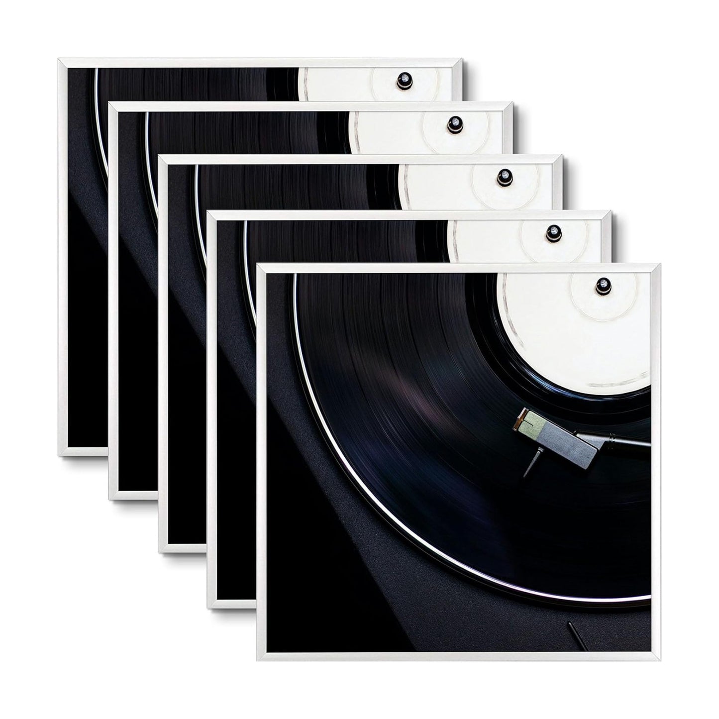 Golden State Art 12.5x12.5 Silver Aluminum Album Frame 5 Pack | Brushed Metal Vinyl Record Frame for 12'' Album Cover