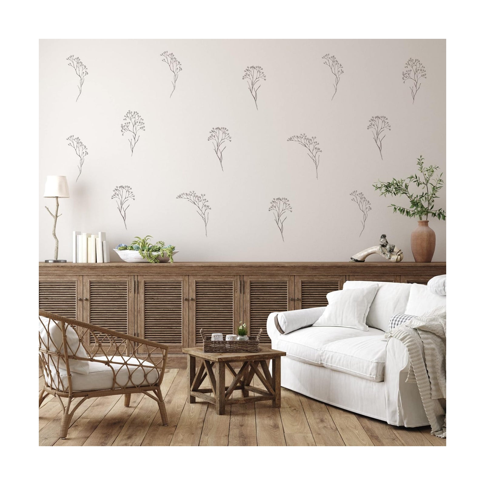Floral Wall Decals / Floral Stems / Brown / Set of 12