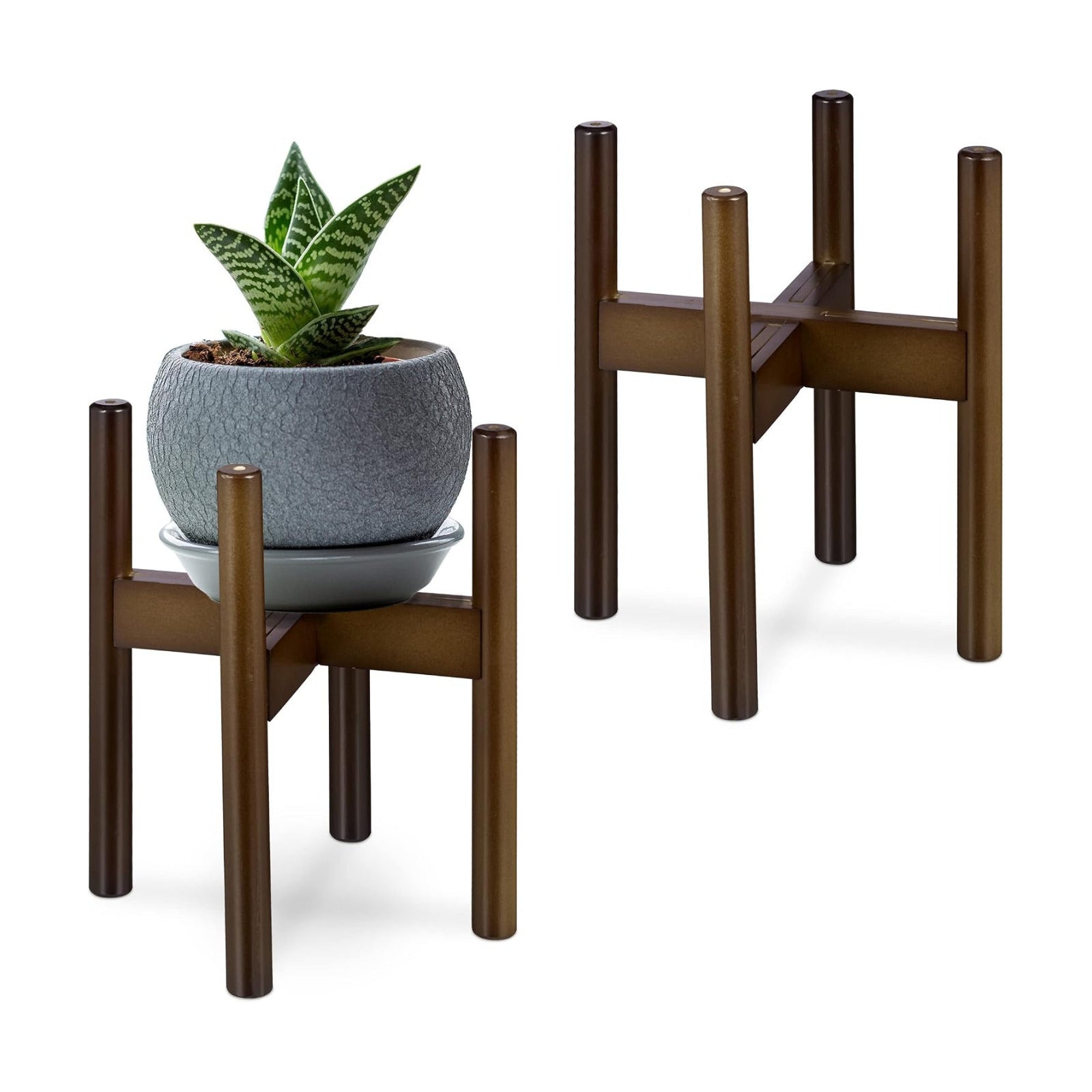 Relaxdays Plant, Bamboo Stand, Set of 2, for Flower Pots up to 32 cm Diameter, Adjustable and Stackable, Brown, 100%