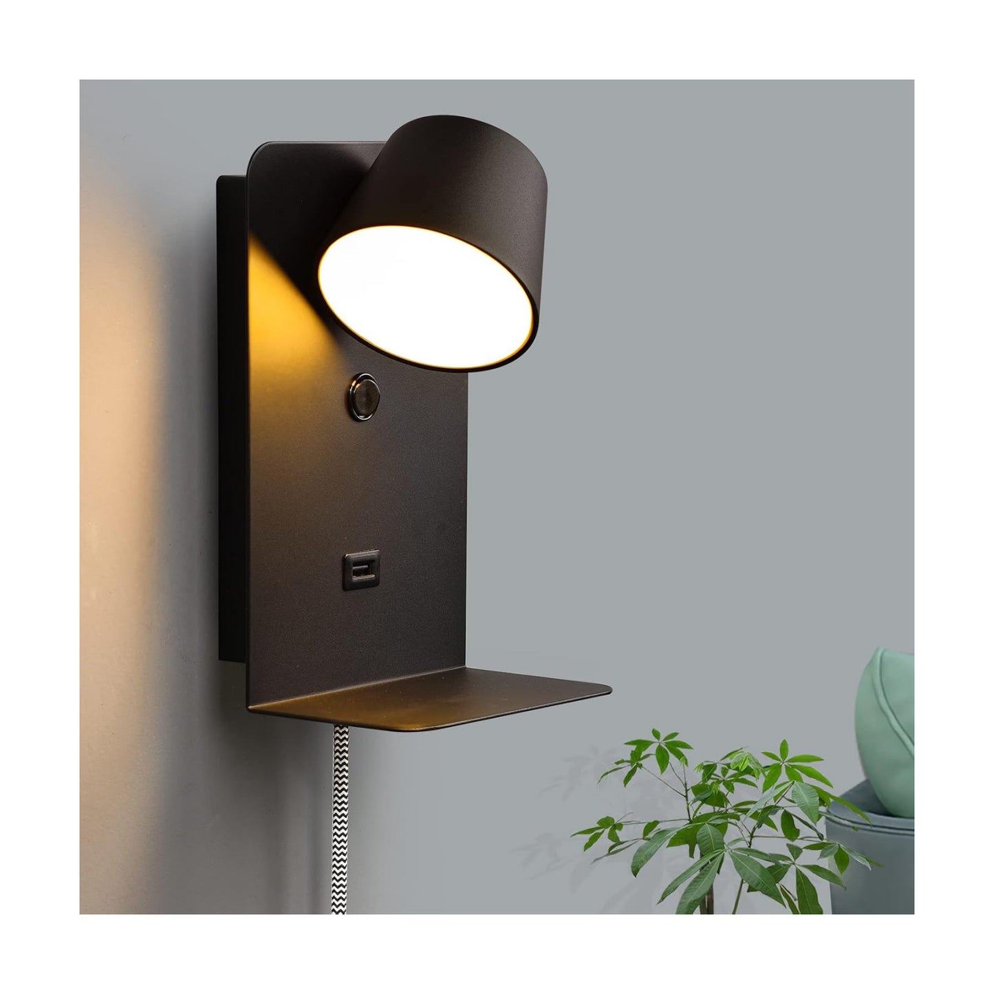 Modern Rotatable LED Reading Plug in Wall Sconce for Bedroom, Black,(Small) | Sturdy all-metal construction, energy