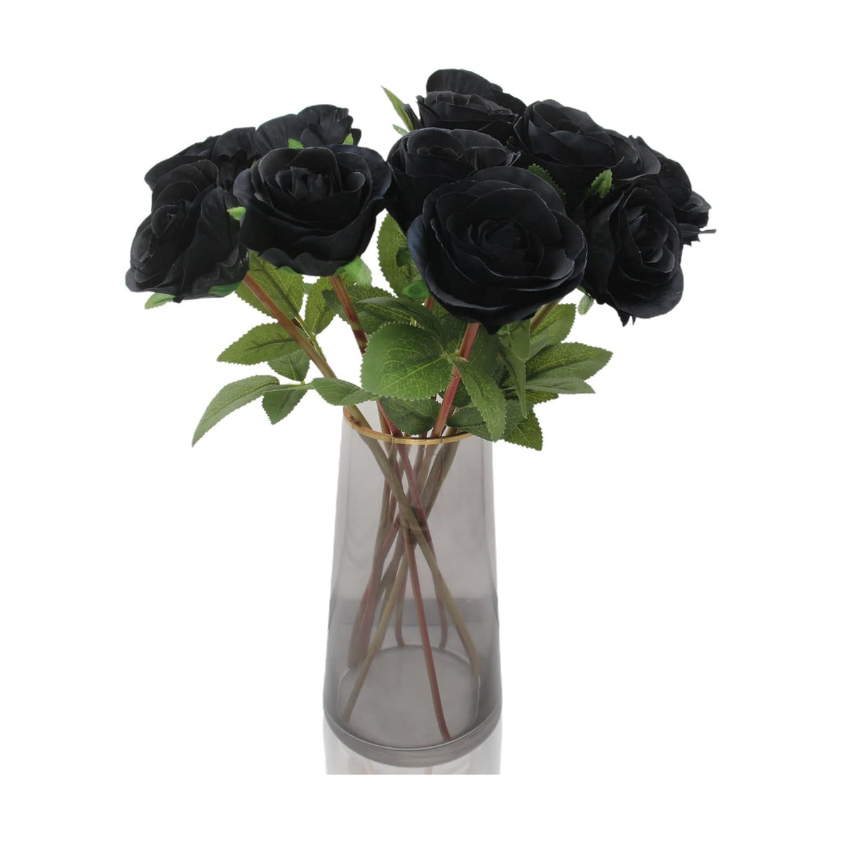 Hananona Black Artificial Roses for Flower Arrangement, 12 Pcs Silk Black Roses Bouquet for Halloween Home Decoration, Faux Black Roses for Halloween and Gothic Decoration