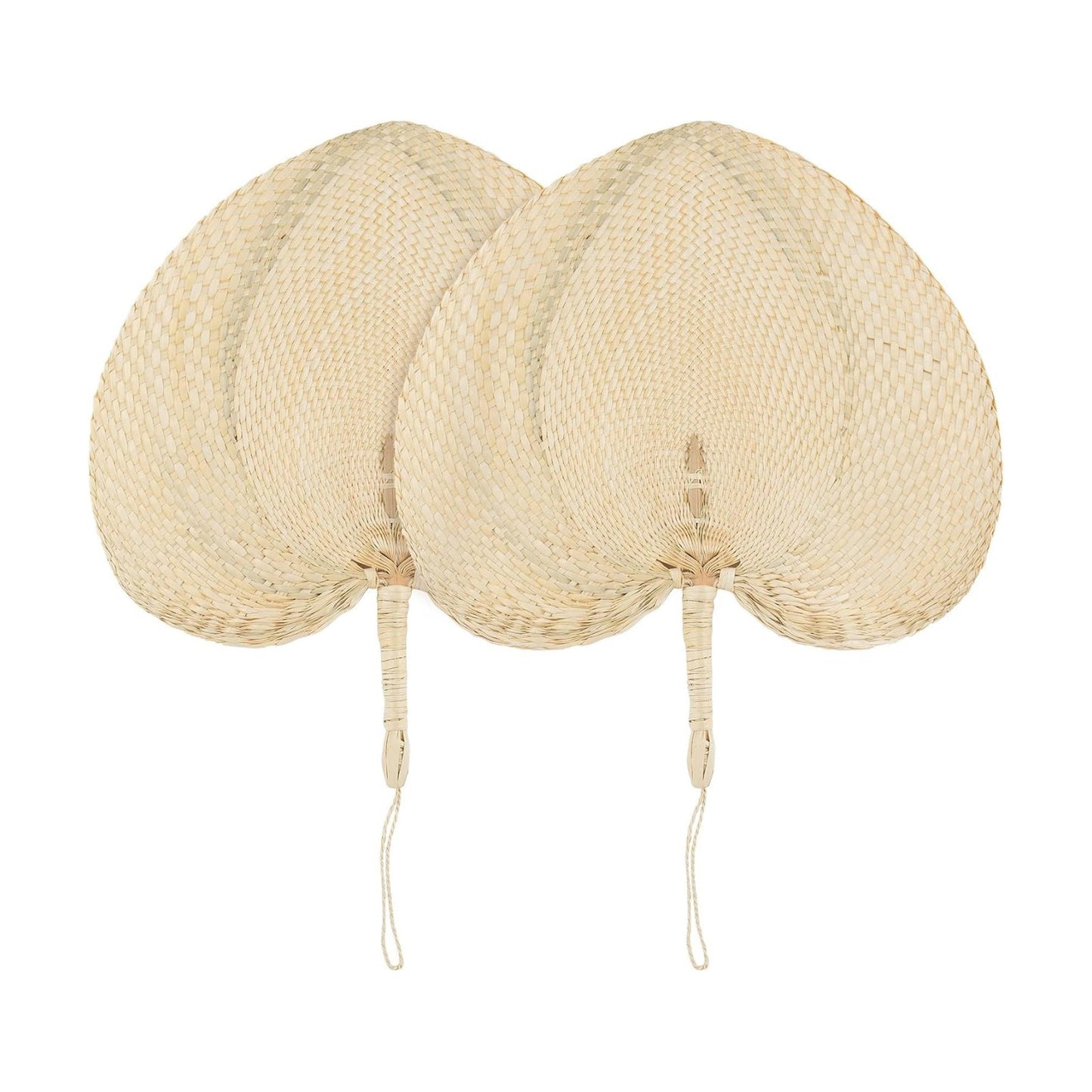 Handmade Bamboo Raffia Fans Hand Rattan Fan Woven Plam Leaf / Natural / Set of 2