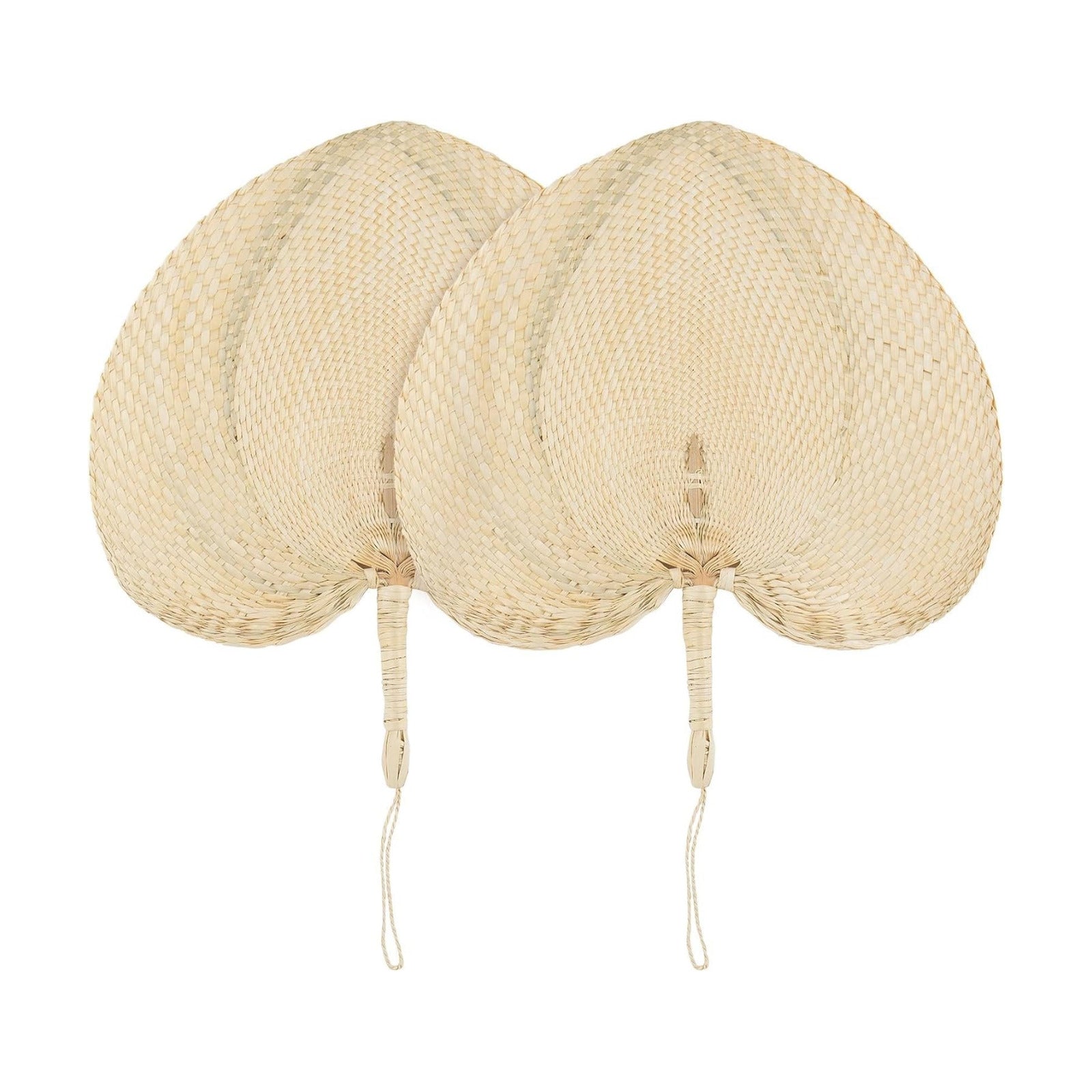 Handmade Bamboo Raffia Fans Hand Rattan Fan Woven Plam Leaf / Natural / Set of 2
