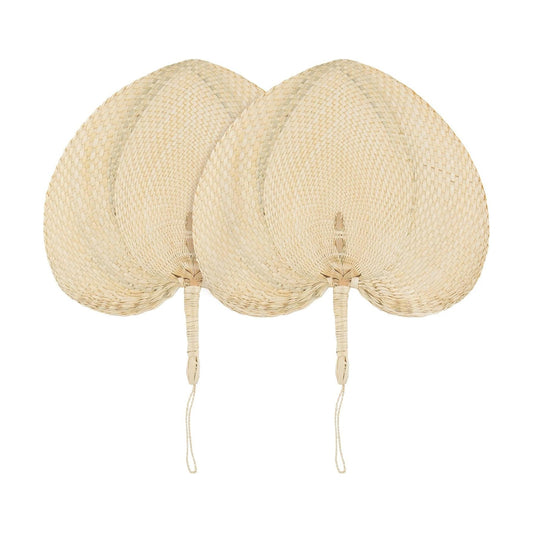 Handmade Bamboo Raffia Fans Hand Rattan Fan Woven Plam Leaf / Natural / Set of 2
