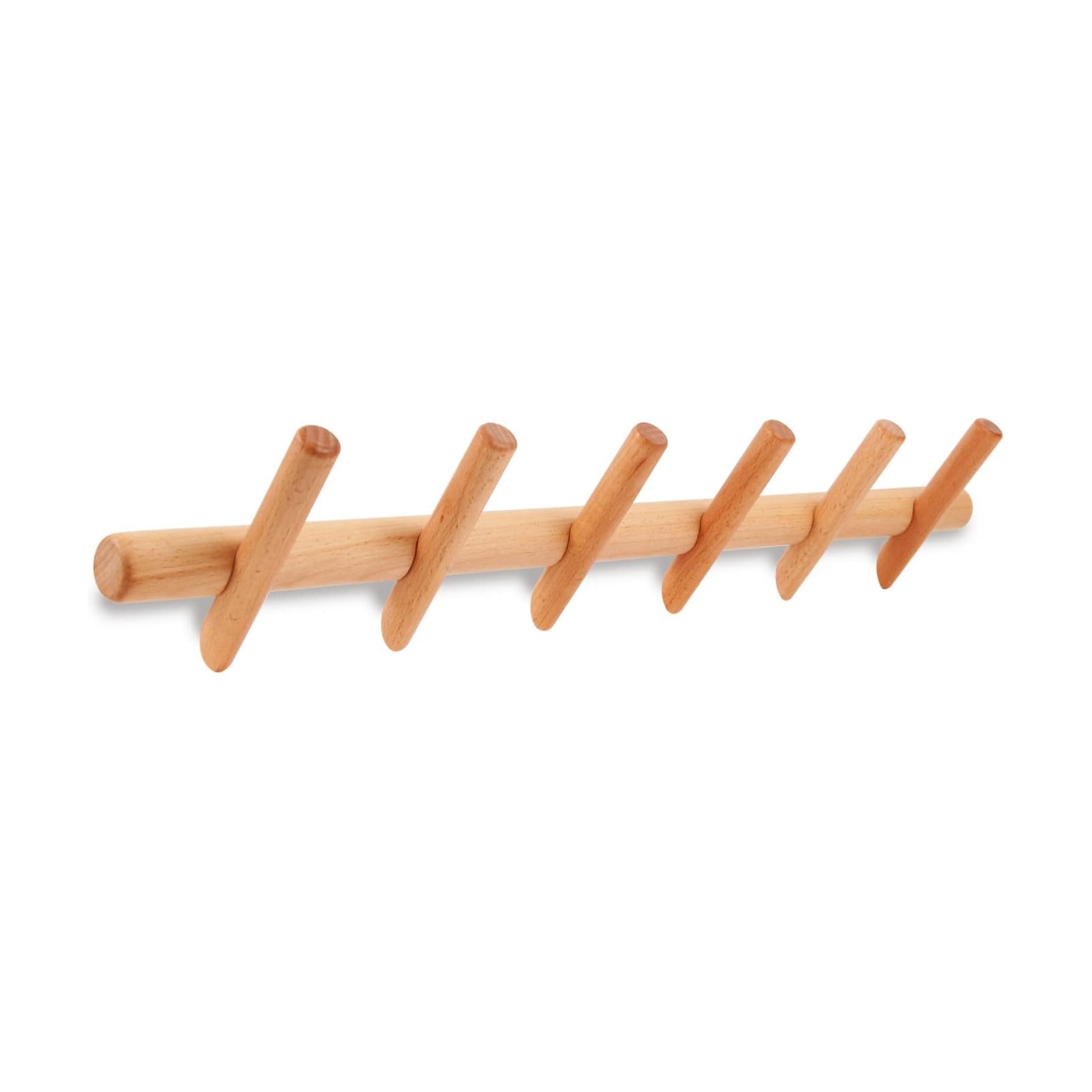 KYSMOTIC Modern Wood Coat and Hat Rack - Wall Mounted - 6 Peg Hooks - Stylish, Natural, Smooth