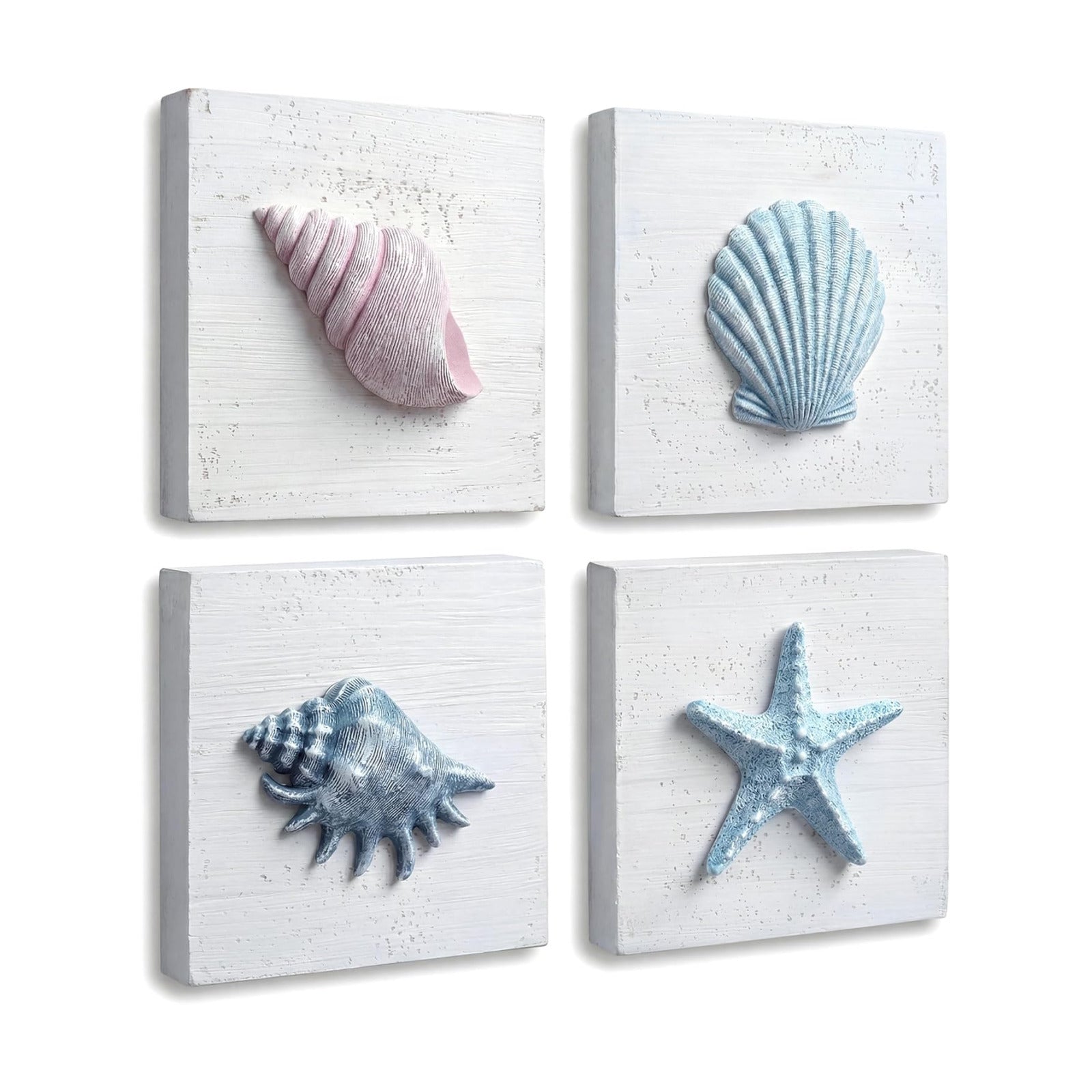Tide and Tales 3D Seashell Wall Art, Coastal Bathroom Wall Decor, Set of 4