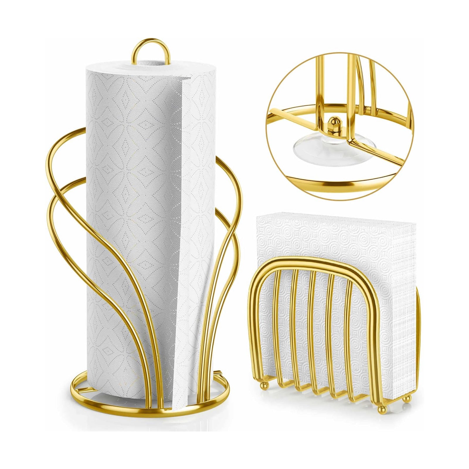Paper Towel Holder Countertop, Stainless Steel Paper Towel Roll Holder and Paper Napkinholder Set, Standing Paper Towel