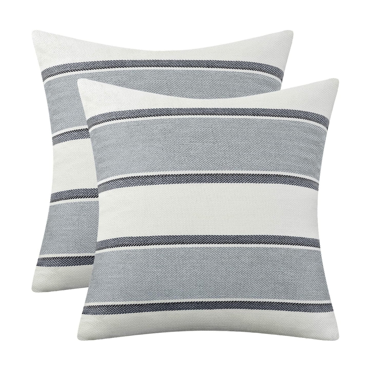Farmhouse Linen Throw Pillow Cover Cushion Stripe Decoration / 18 x 18 / Light Grey / Set of 2