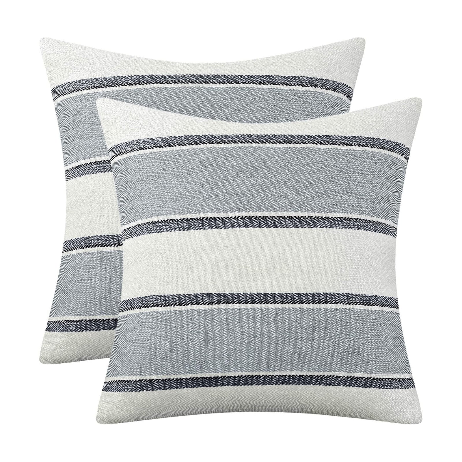 Farmhouse Linen Throw Pillow Cover Cushion Stripe Decoration / 18 x 18 / Light Grey / Set of 2