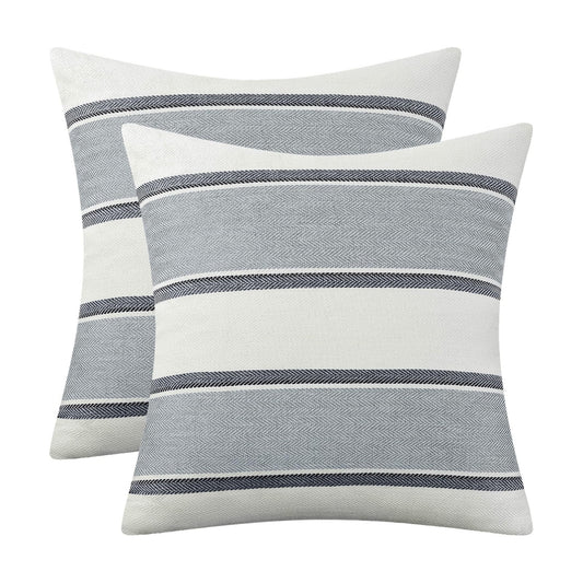 Farmhouse Linen Throw Pillow Cover Cushion Stripe Decoration / 18 x 18 / Light Grey / Set of 2