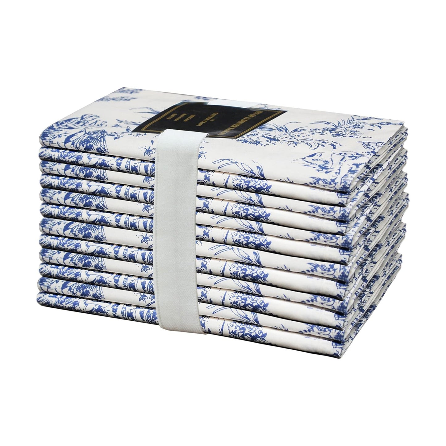 COTTON CRAFT Cloth Napkin - French Country Toile 12 Pack 100% Cotton Napkin | 18x18 inches - Blue - Soft Absorbent
