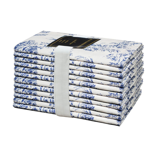 COTTON CRAFT Cloth Napkin - French Country Toile 12 Pack 100% Cotton Napkin | 18x18 inches - Blue - Soft Absorbent